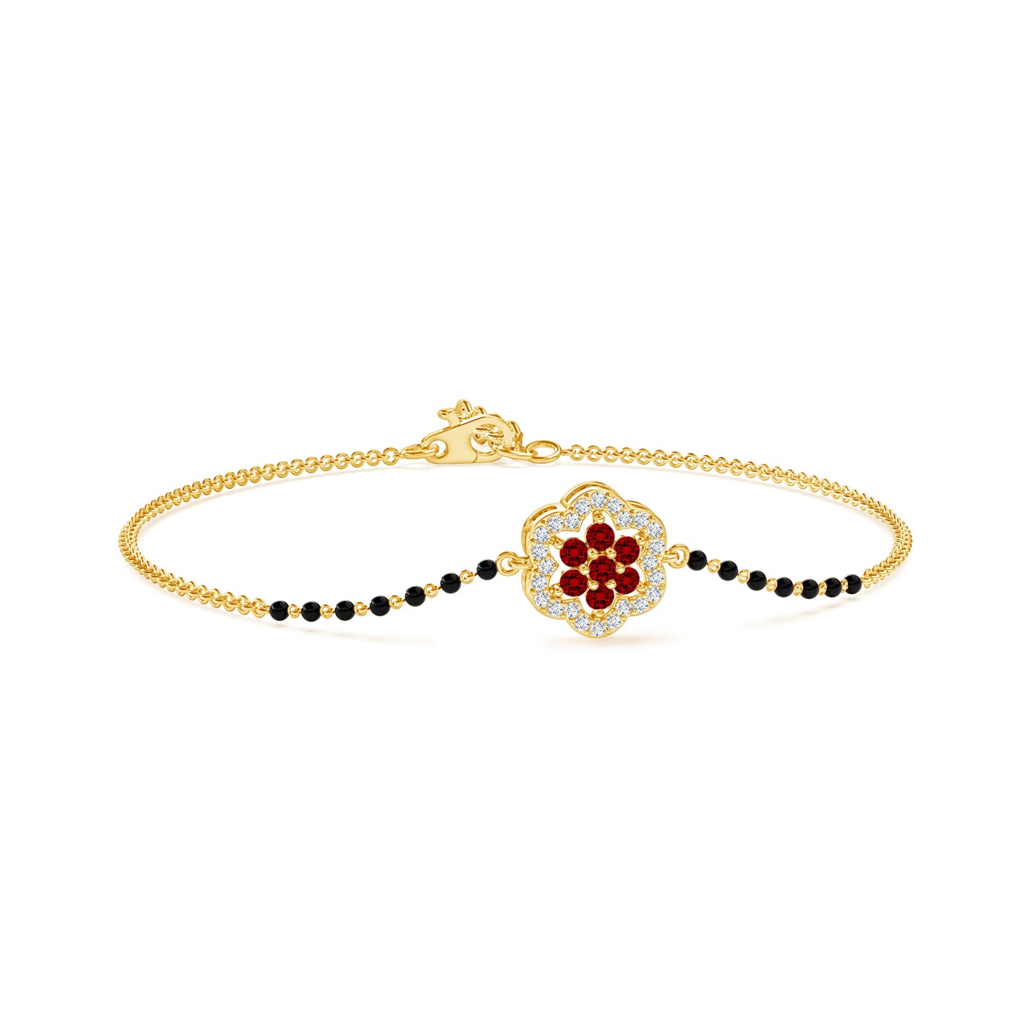  Floral Lab Grown Ruby With Lab Grown Diamond Mangalsutra Bracelet