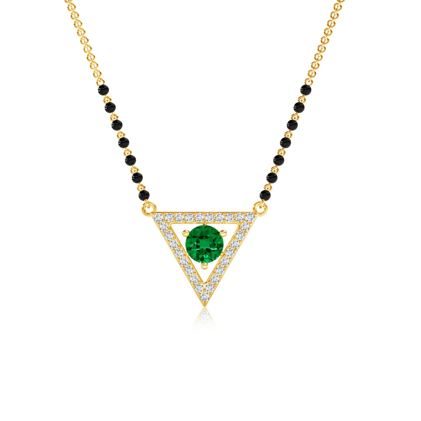 Lab-Grown Emerald Solitaire Lab-Grown Diamond Triangle Halo Mangalsutra Necklace  