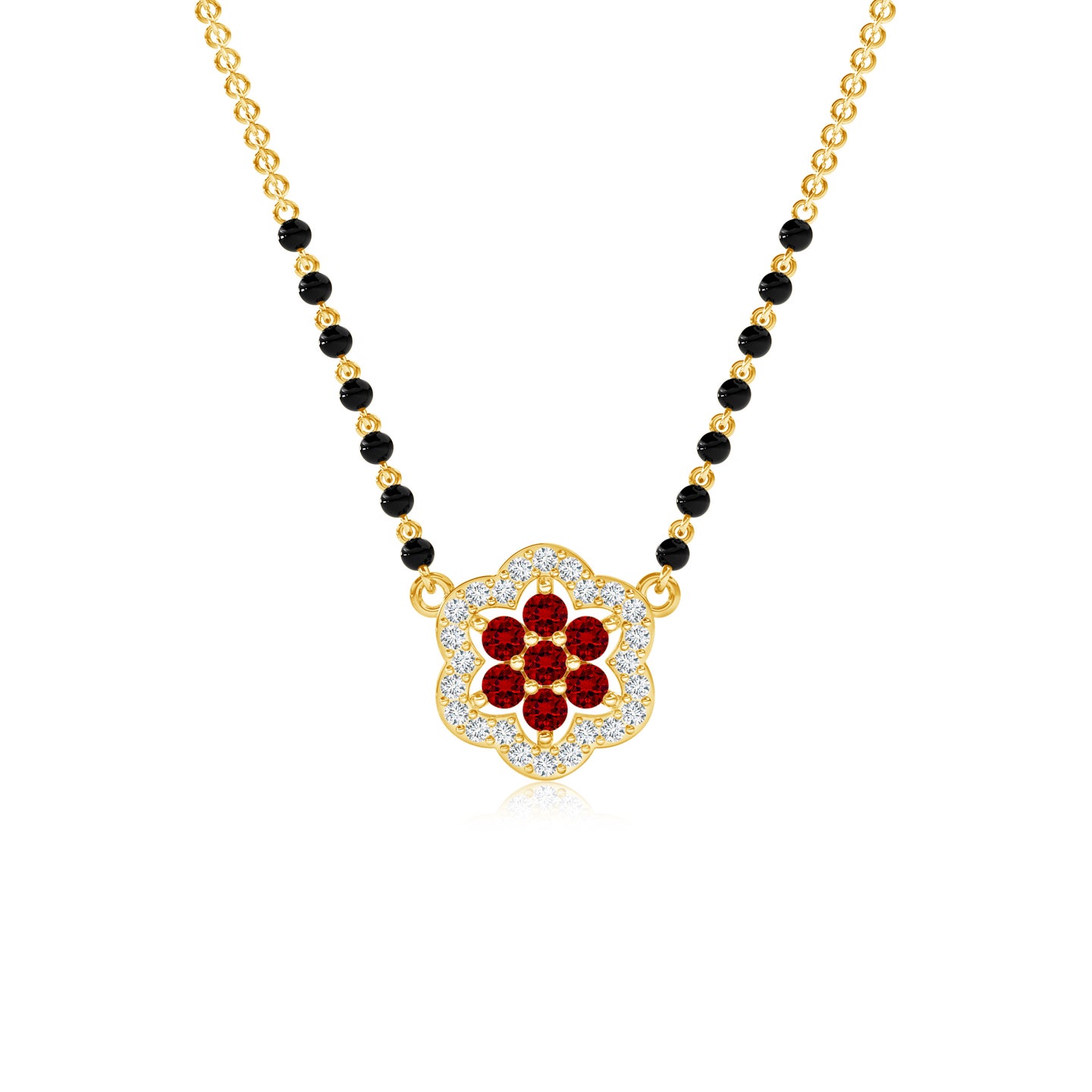 Floral Lab-Grown Ruby With Lab-Grown Diamond Mangalsutra Necklace Floral Lab-Grown Ruby With Lab-Grown Diamond Mangalsutra Necklace