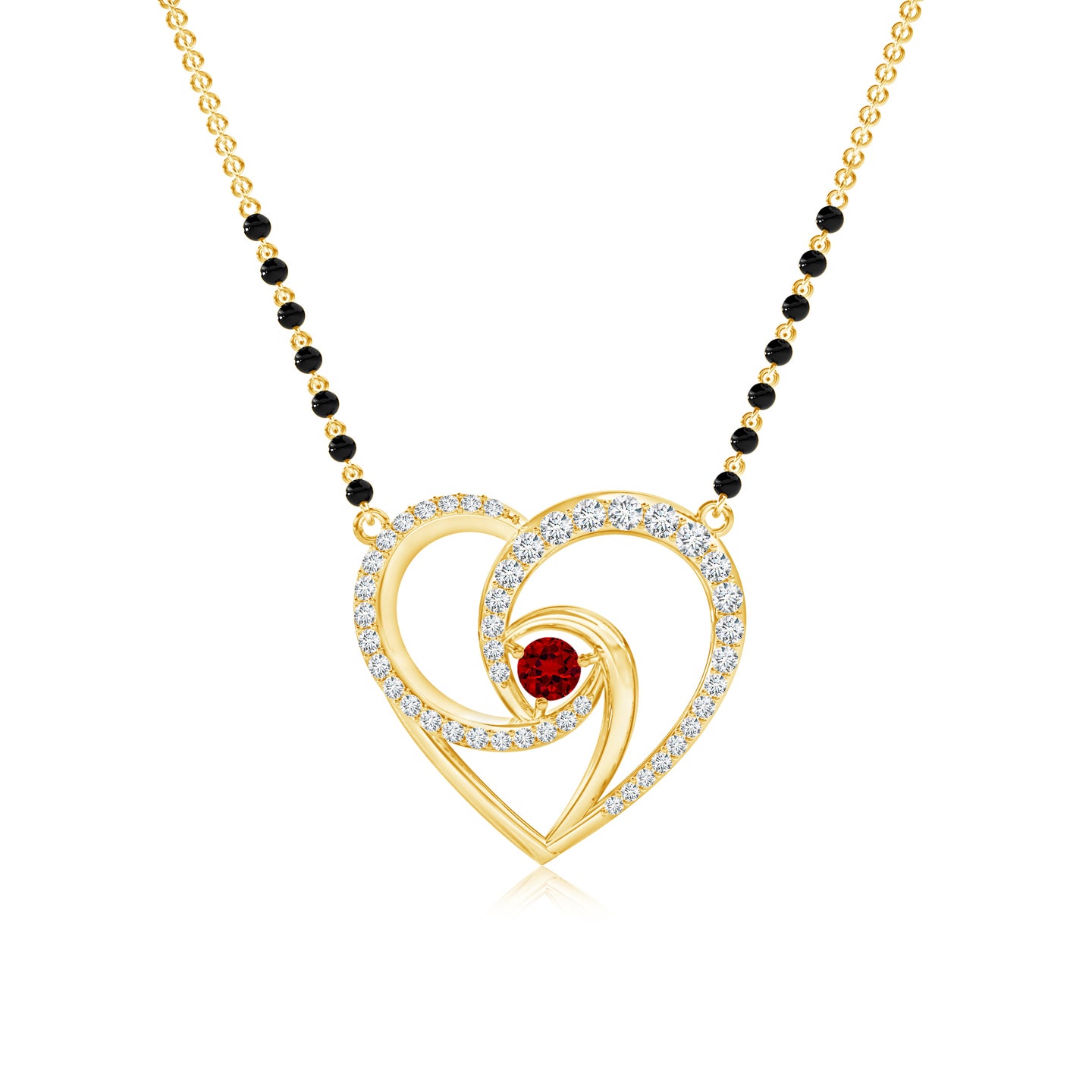 Mesmerising Lab-Grown Ruby Heart Knot With Lab-Grown Diamond Mangalsutra Necklace Mesmerising Lab-Grown Ruby Heart Knot With Lab-Grown Diamond Mangalsutra Necklace