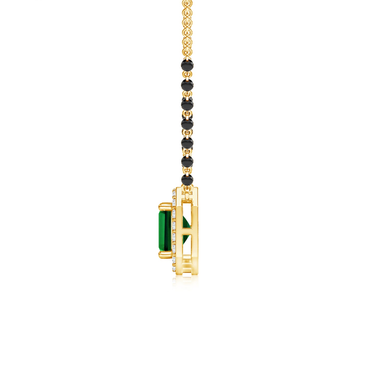 Emerald-Cut Lab-Grown Emerald With Lab-Grown Diamond Halo Mangalsutra Necklace 