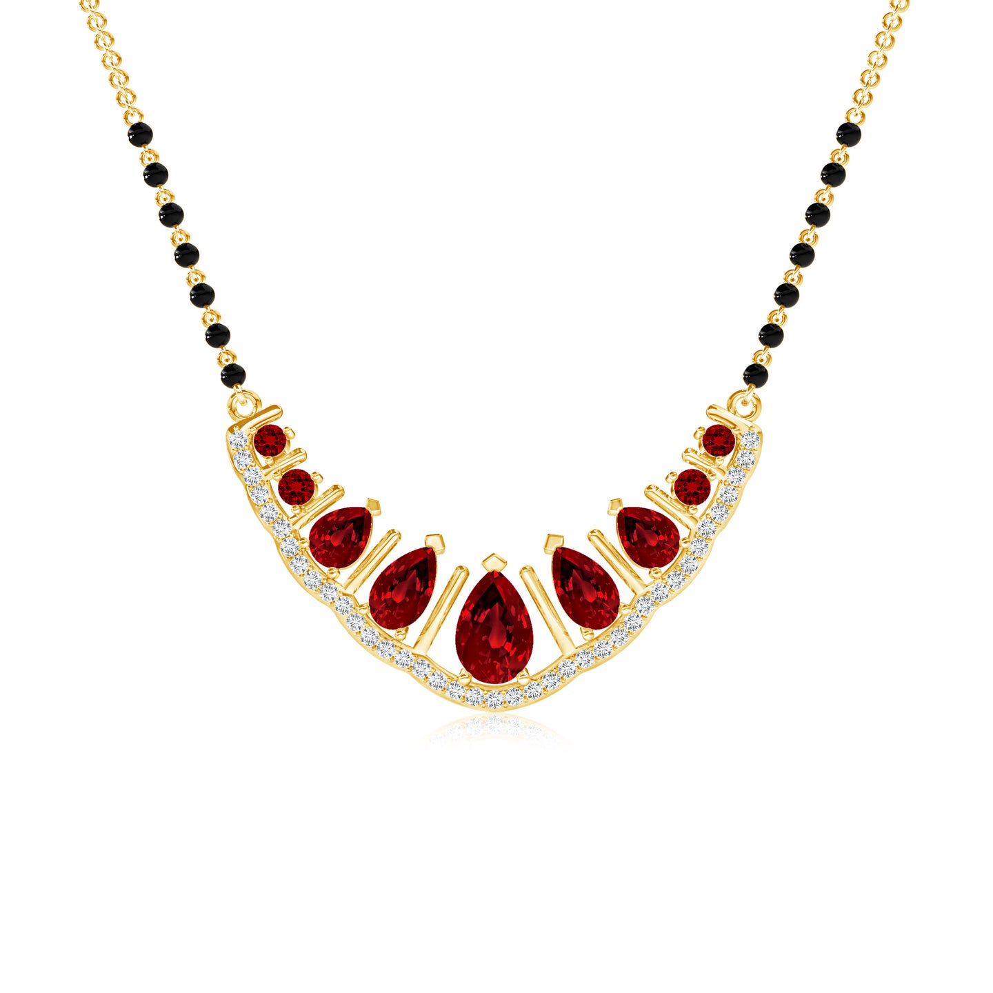 The Lab-Grown Ruby Flame With Lab-Grown Diamond Halo Mangalsutra Necklace The Lab-Grown Ruby Flame With Lab-Grown Diamond Halo Mangalsutra Necklace