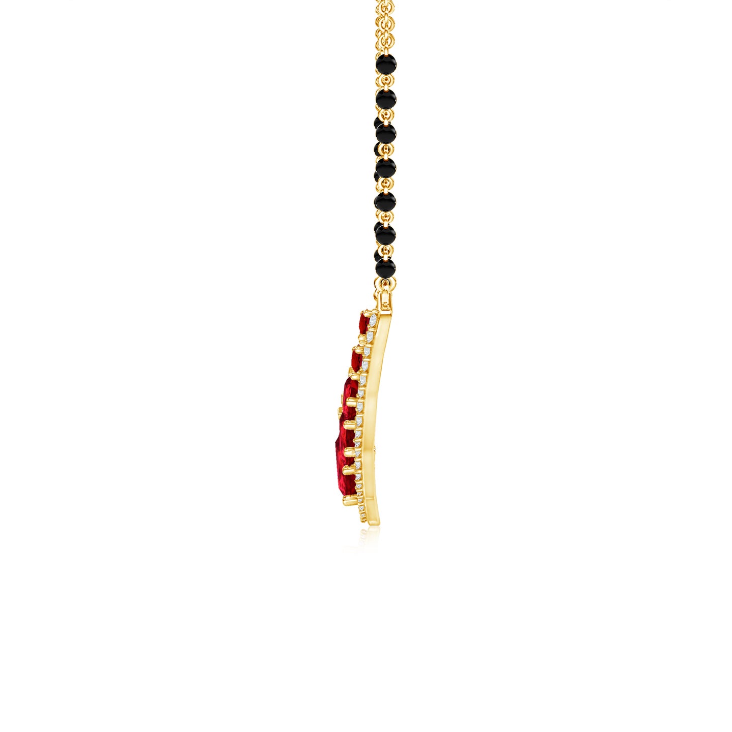 The Lab-Grown Ruby Flame With Lab-Grown Diamond Halo Mangalsutra Necklace 