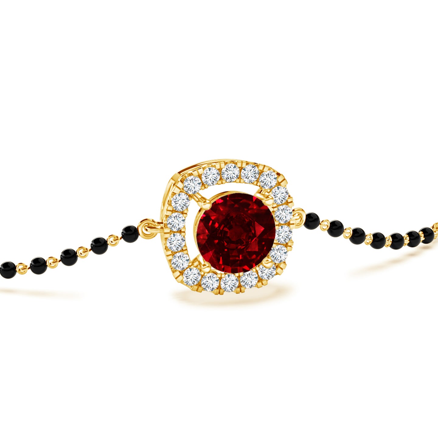Natural Ruby Solitaire With Natural Diamond Halo Mangalsutra Bracelet