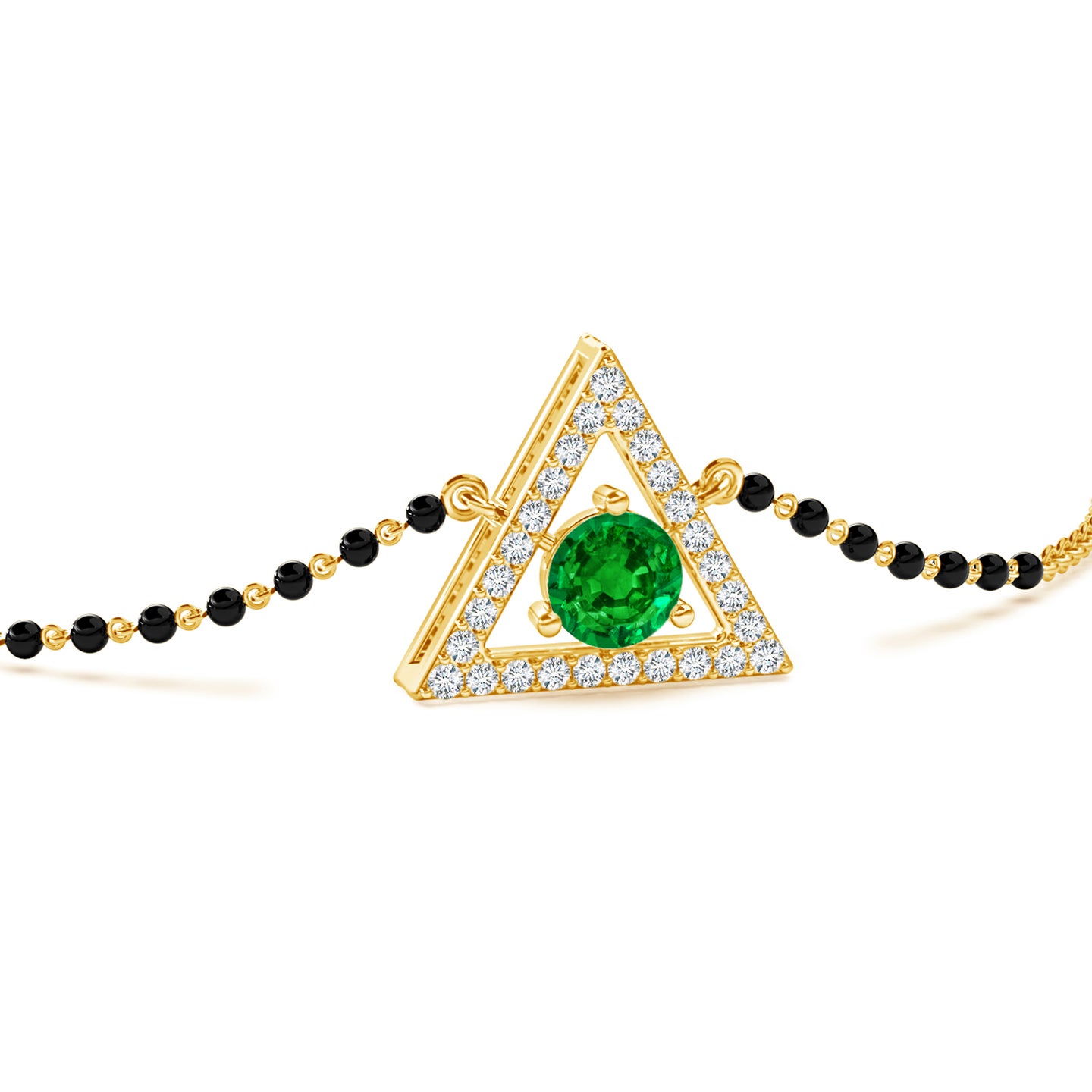 Natural Emerald Solitaire Natural Diamond Triangle Halo Mangalsutra Bracelet
