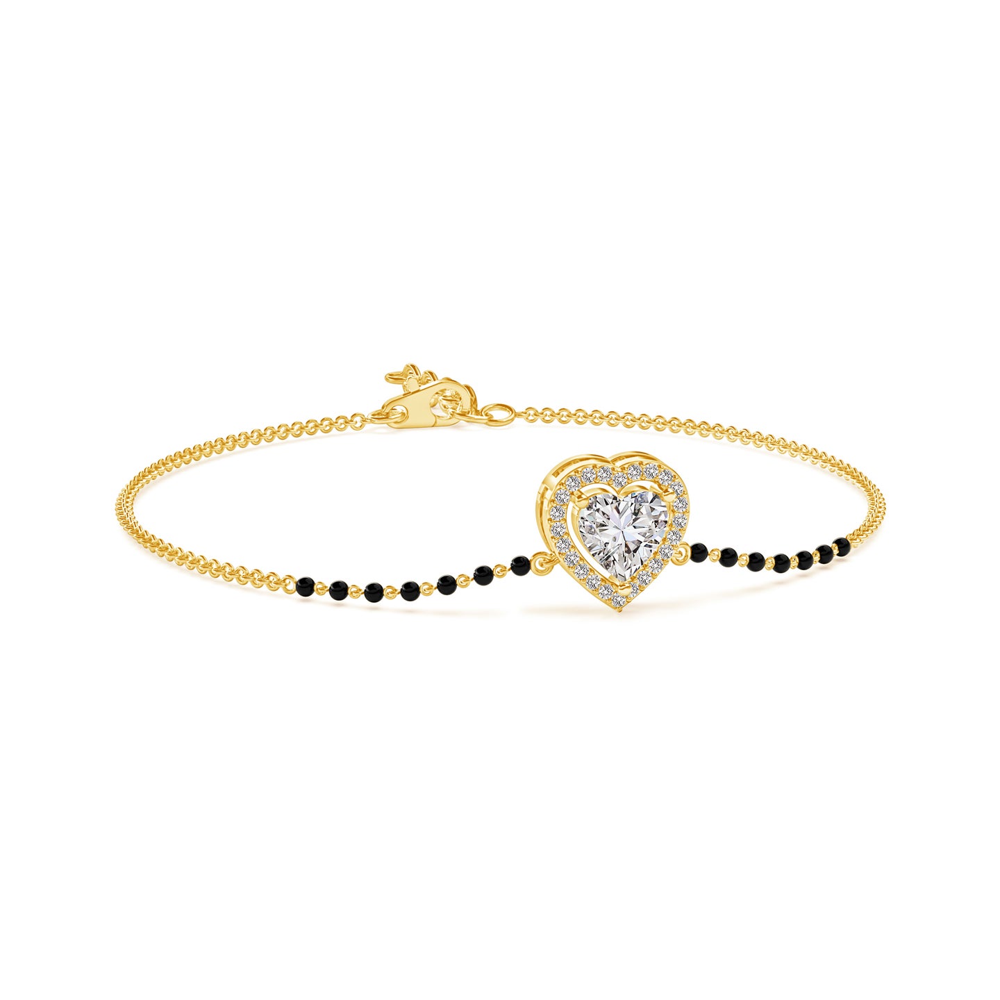 Natural Diamond Heart Solitaire With Halo Mangalsutra Bracelet