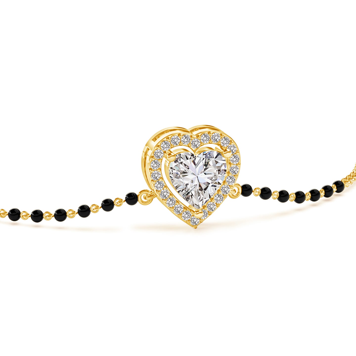 Natural Diamond Heart Solitaire With Halo Mangalsutra Bracelet