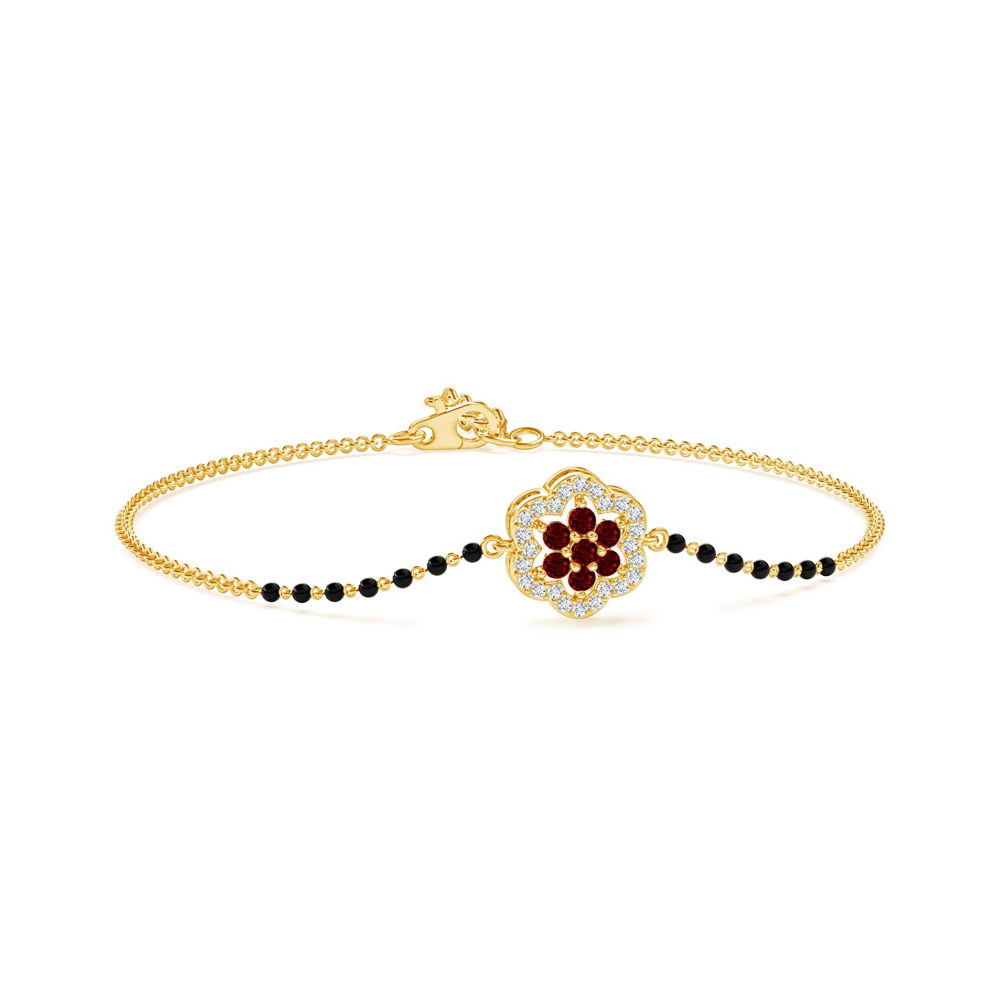  Floral Natural Ruby With Natural Diamond Mangalsutra Bracelet