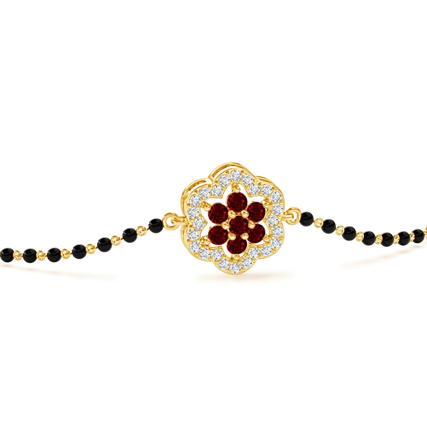  Floral Natural Ruby With Natural Diamond Mangalsutra Bracelet