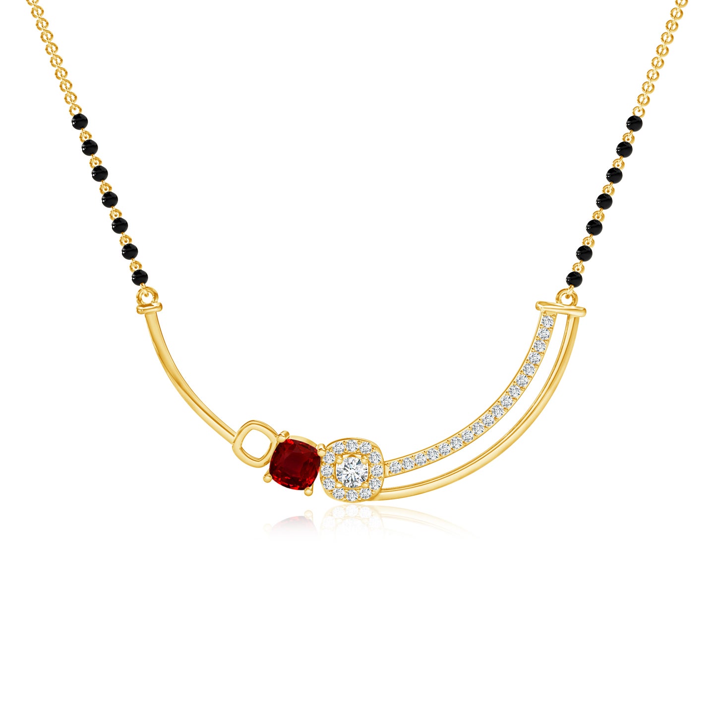 Natural Ruby and Natural Diamond Fusion Mangalsutra Necklace