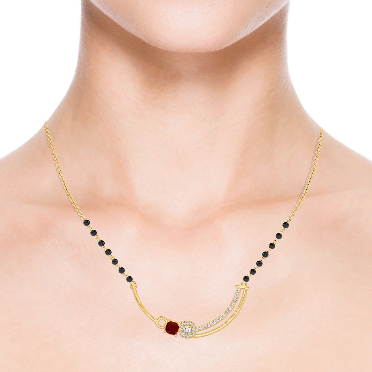 Natural Ruby and Natural Diamond Fusion Mangalsutra Necklace
