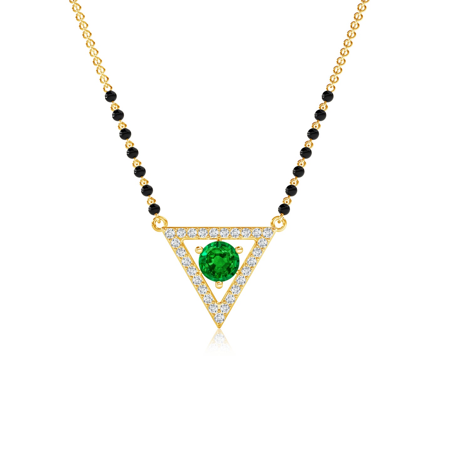 Natural Emerald Solitaire Natural Diamond Triangle Halo Mangalsutra Necklace  