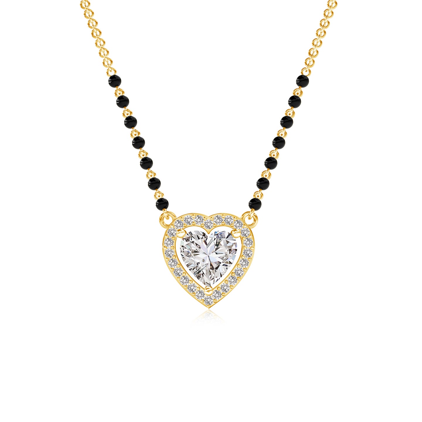 Natural Diamond Heart Solitaire With Halo Mangalsutra Necklace