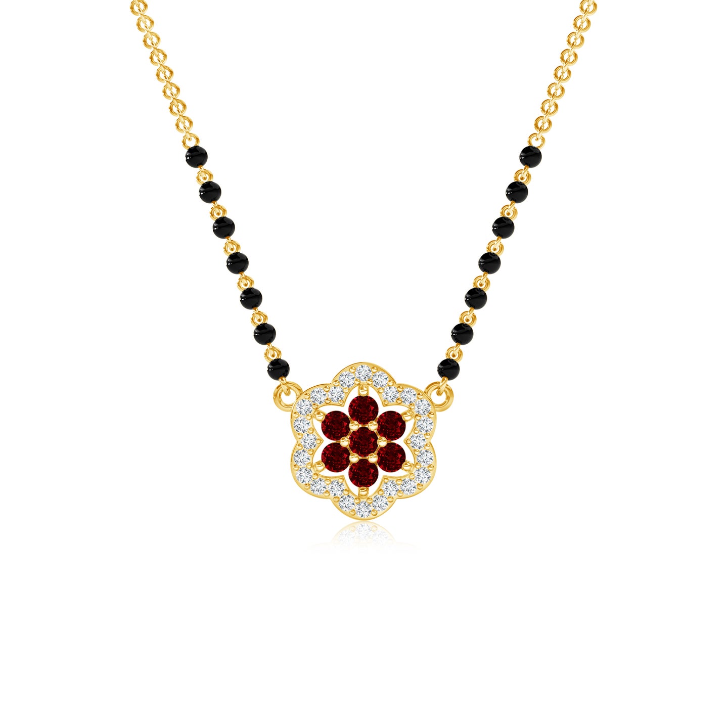  Floral Natural Ruby With Natural Diamond Mangalsutra Necklace