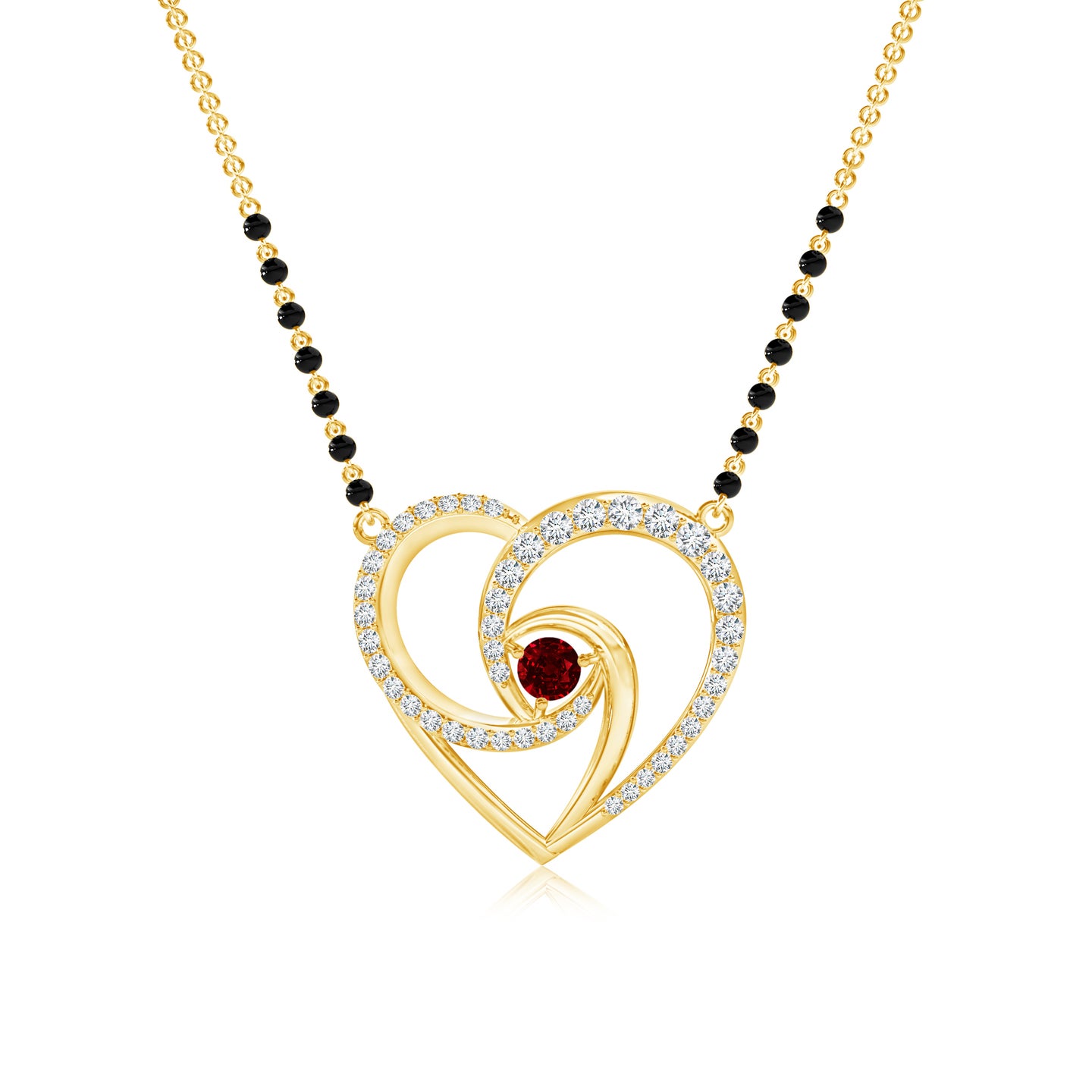 Mesmerising Natural Ruby Heart Knot With Natural Diamond Mangalsutra Necklace