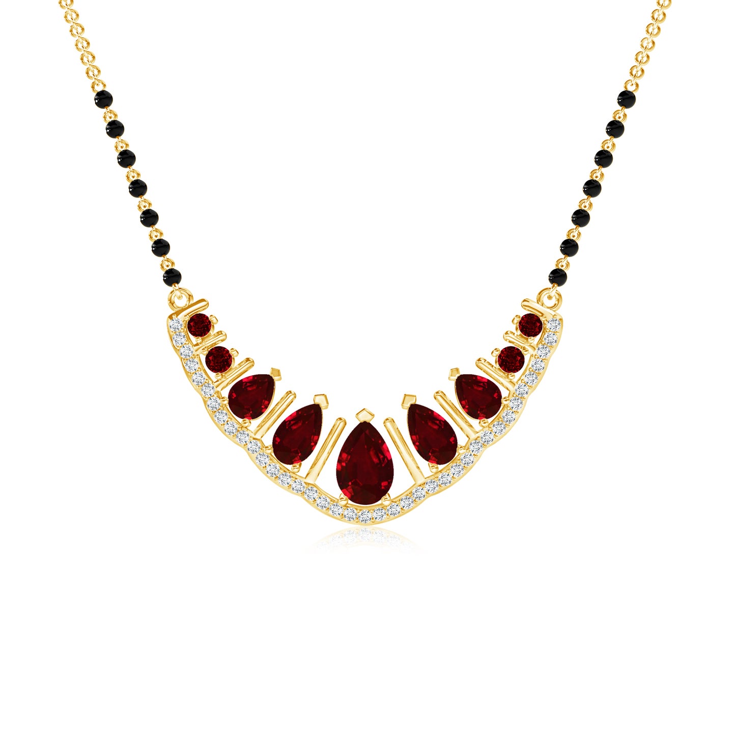 The Natural Ruby Flame With Natural Diamond Halo Mangalsutra Necklace 