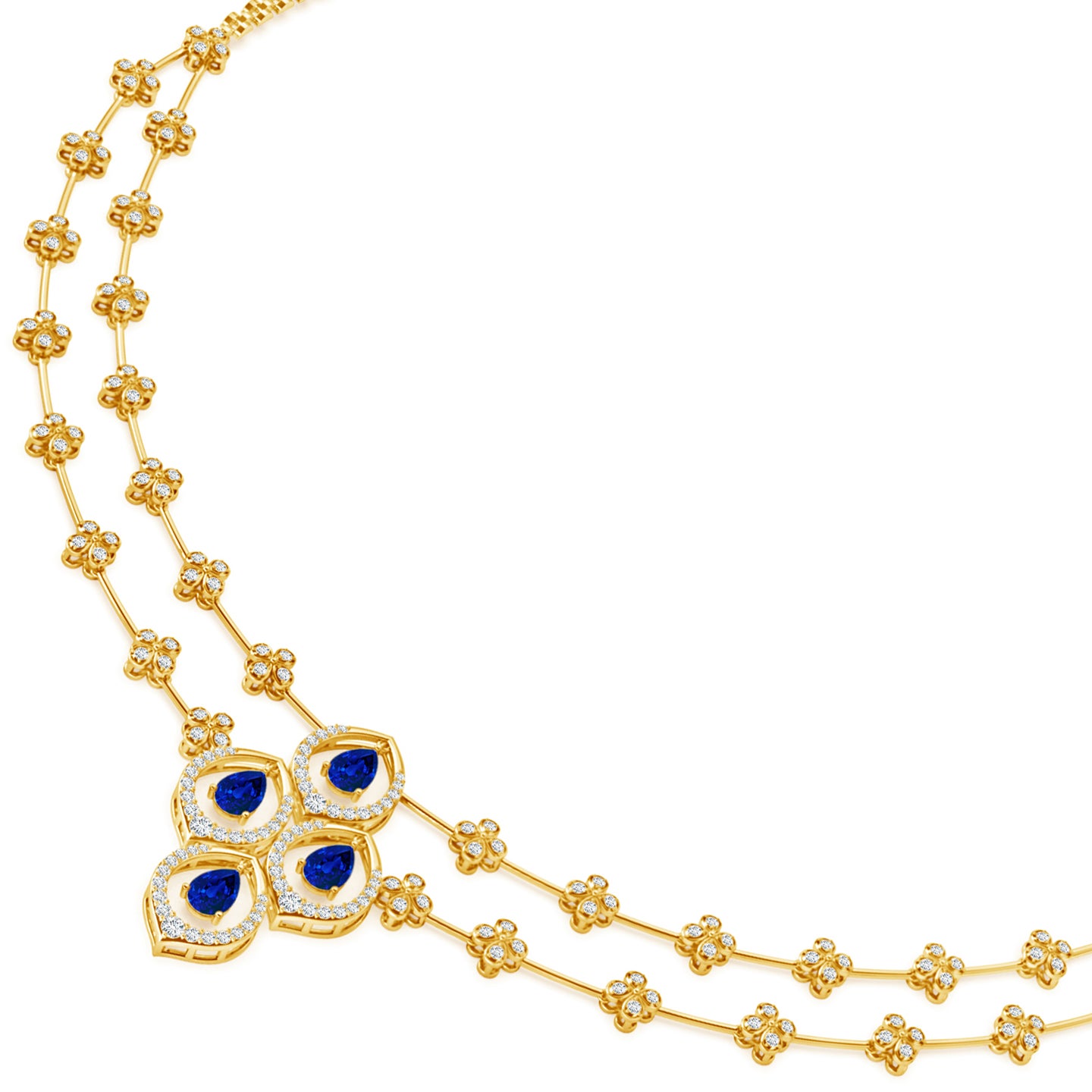 Lab-Grown Blue Sapphire and Lab-Grown Diamond Four Petal Station Necklace