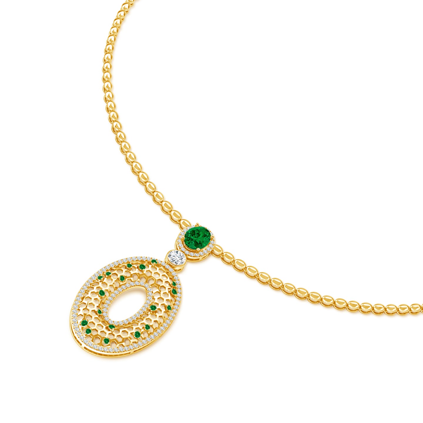 Honeycomb Lab-Grown Emerald with Lab-Grown Diamond Necklace