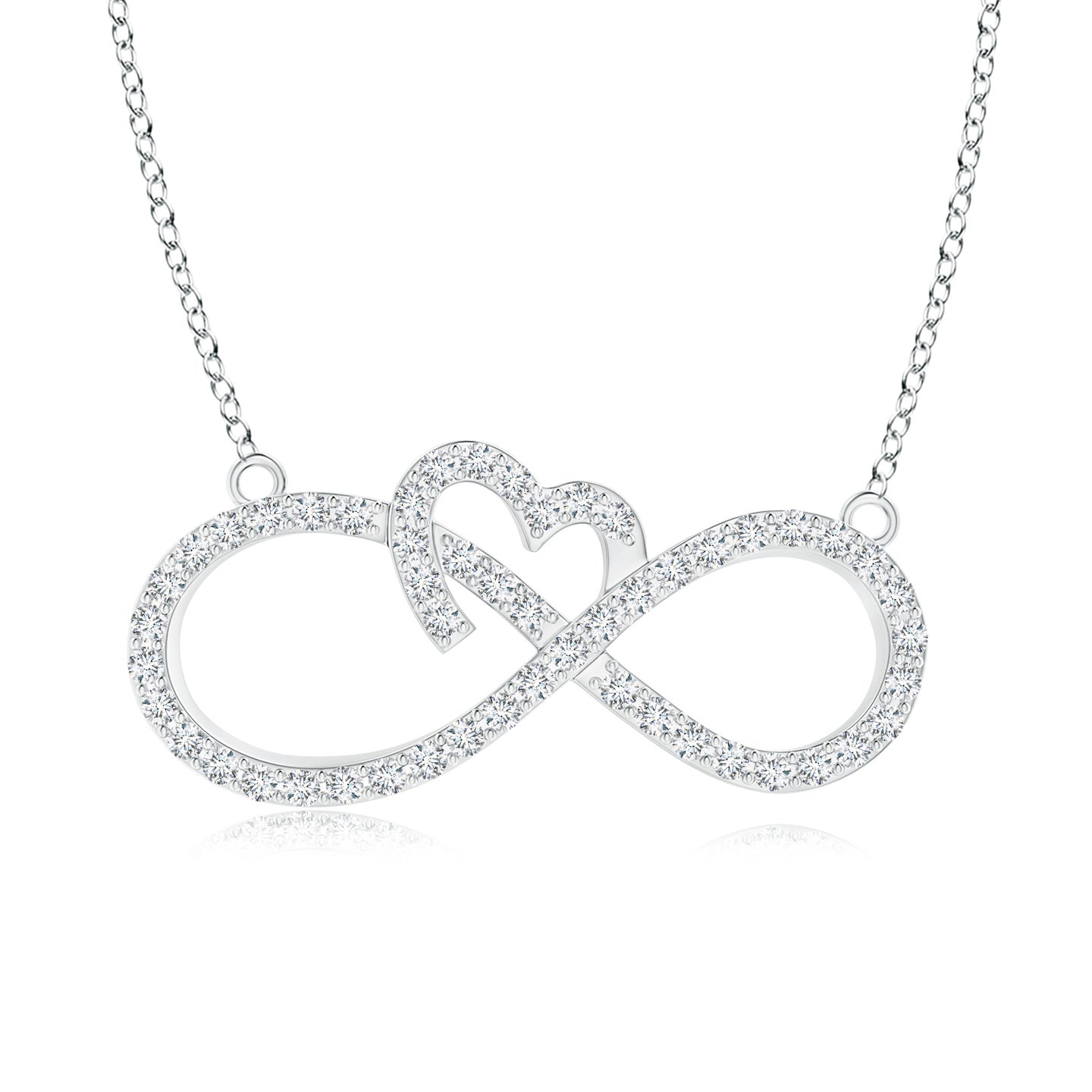 0.9mm GVS2 Diamond Heart and Sideways Infinity Necklace in Silver