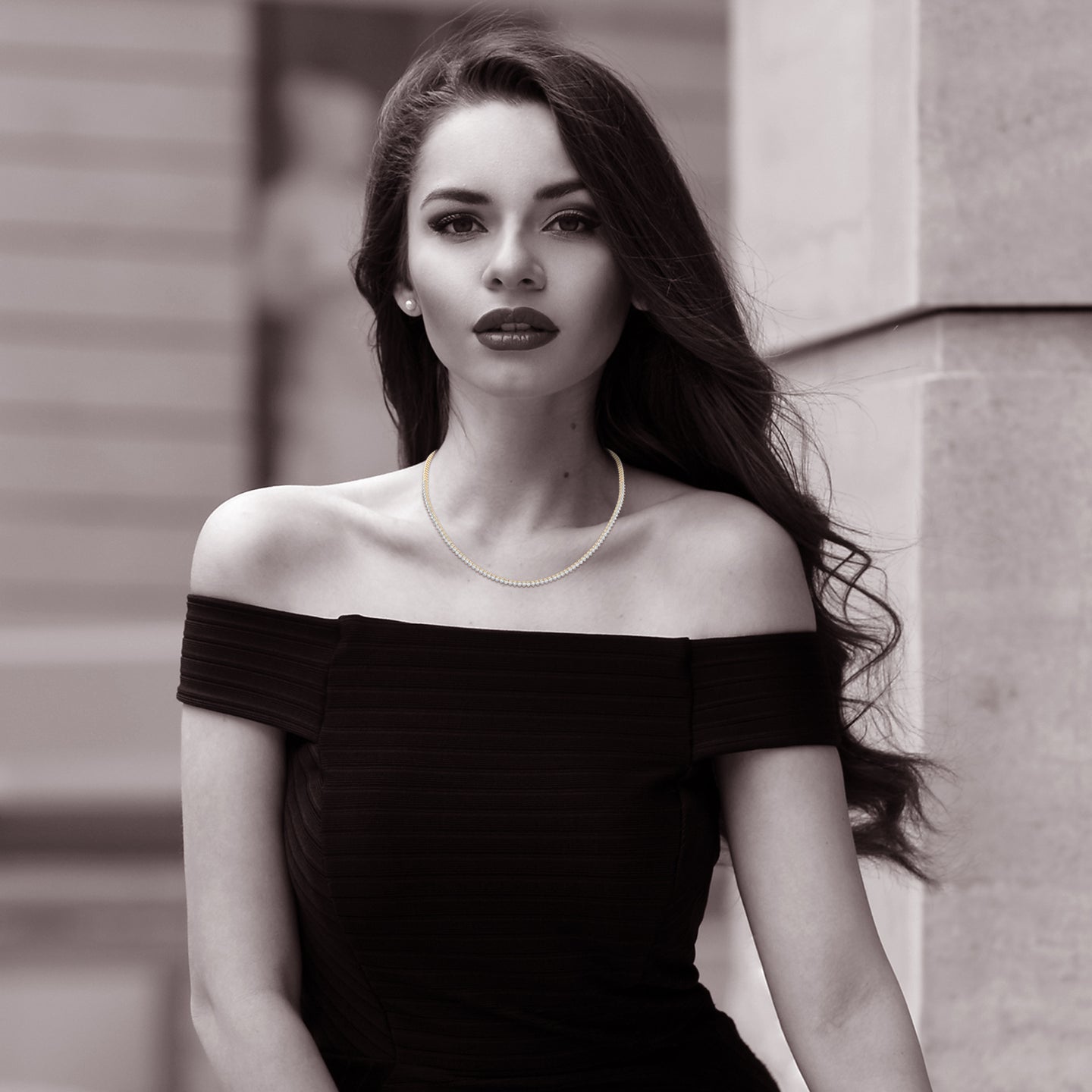 2.4mm GVS2 Three-Prong Set Diamond Half Tennis Necklace in Yellow Gold