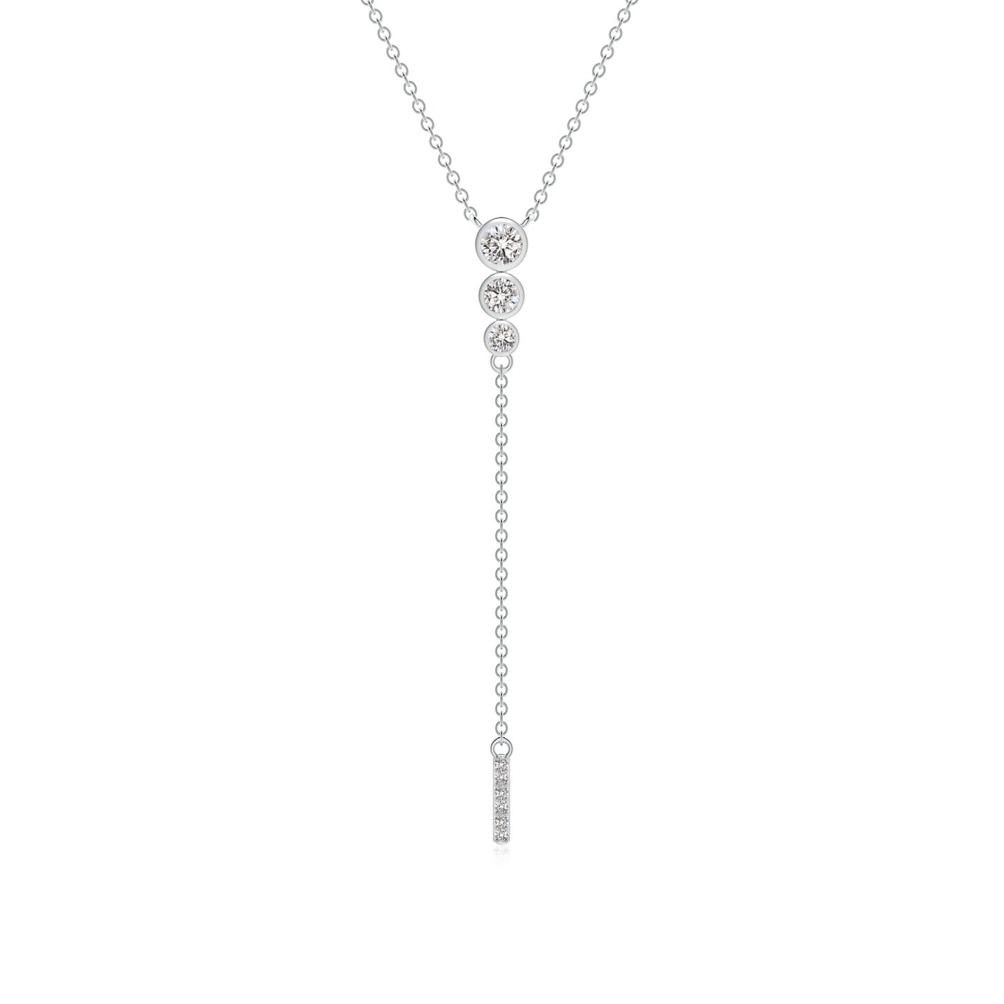3.1mm IJI1I2 Three Stone Graduated Bezel-Set Diamond Lariat Necklace in Silver