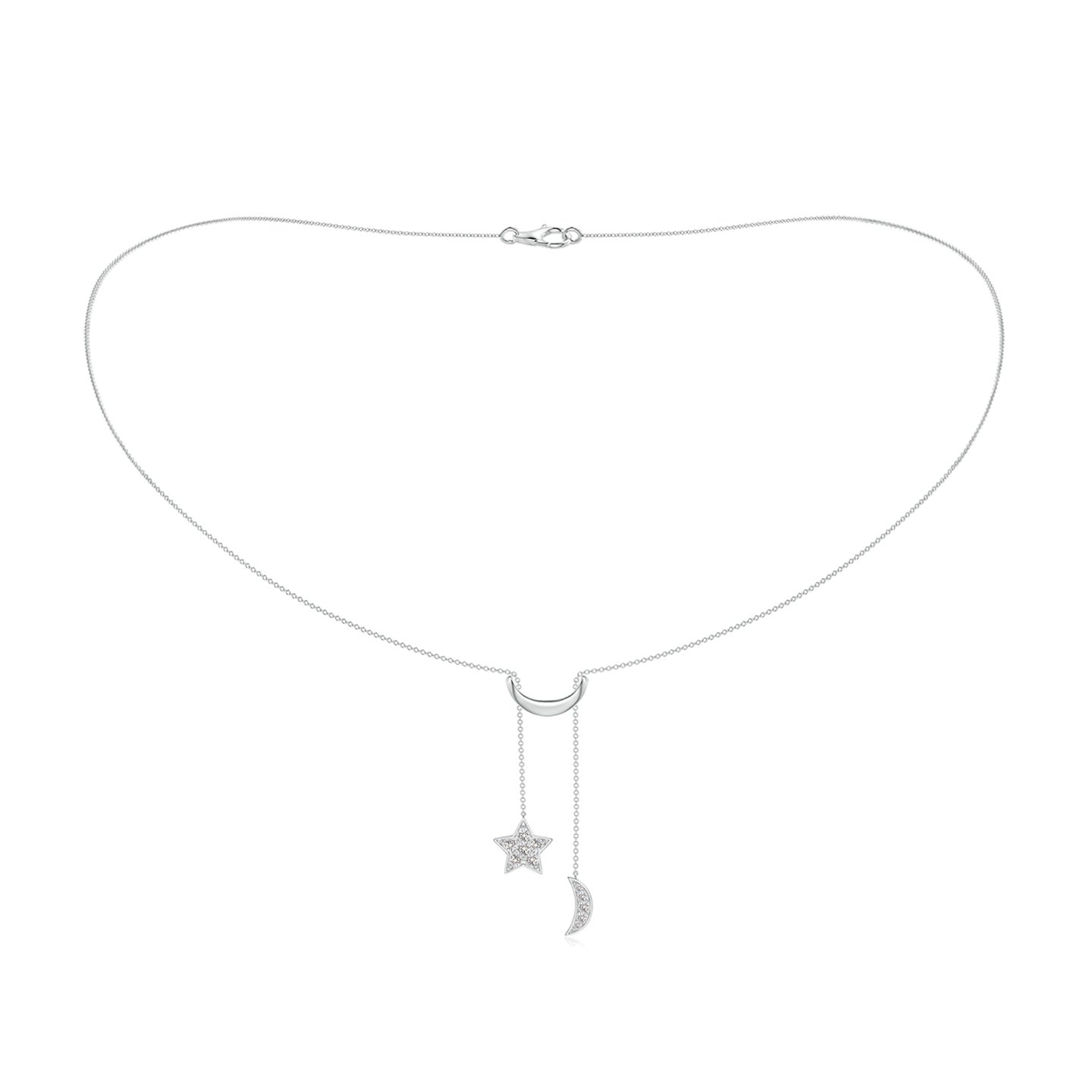 1.95mm IJI1I2 Pave-Set Diamond Star and Moon Lariat Style Necklace in Silver