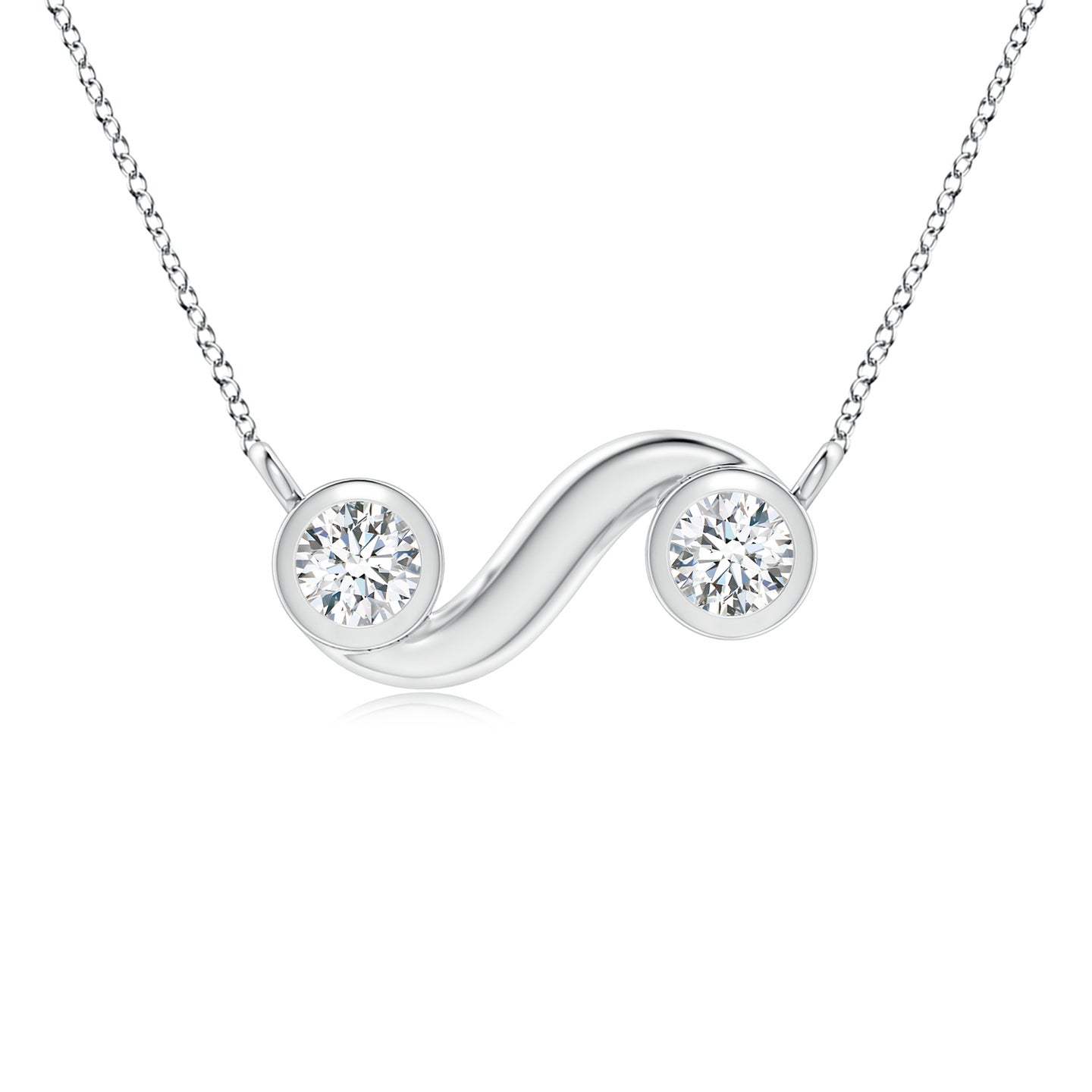 2mm GVS2 Bezel-Set Diamond Two Stone Wavy Motif Necklace in Silver