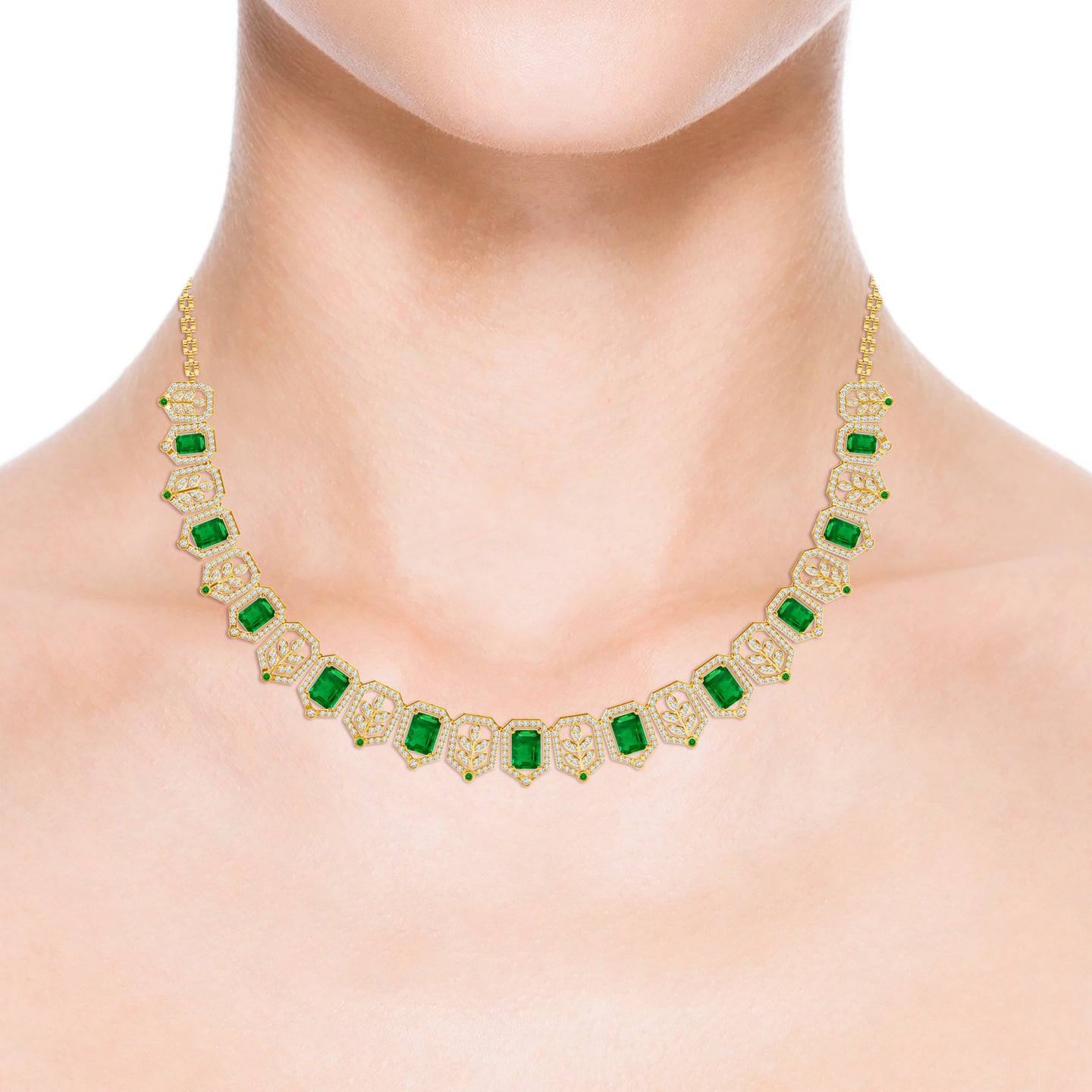 Crown Radiance Natural Emerald and Diamond Necklace