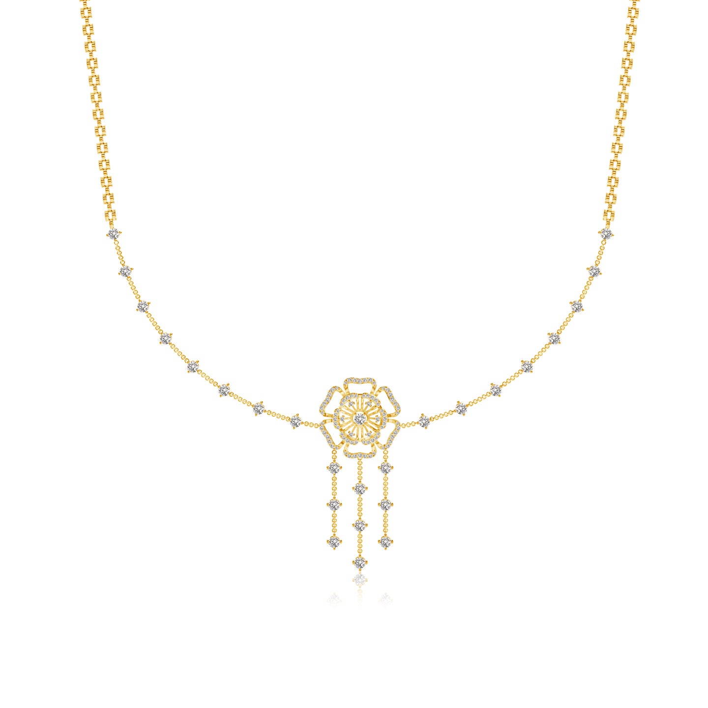 Six Petal Natural Diamond Floral Necklace 