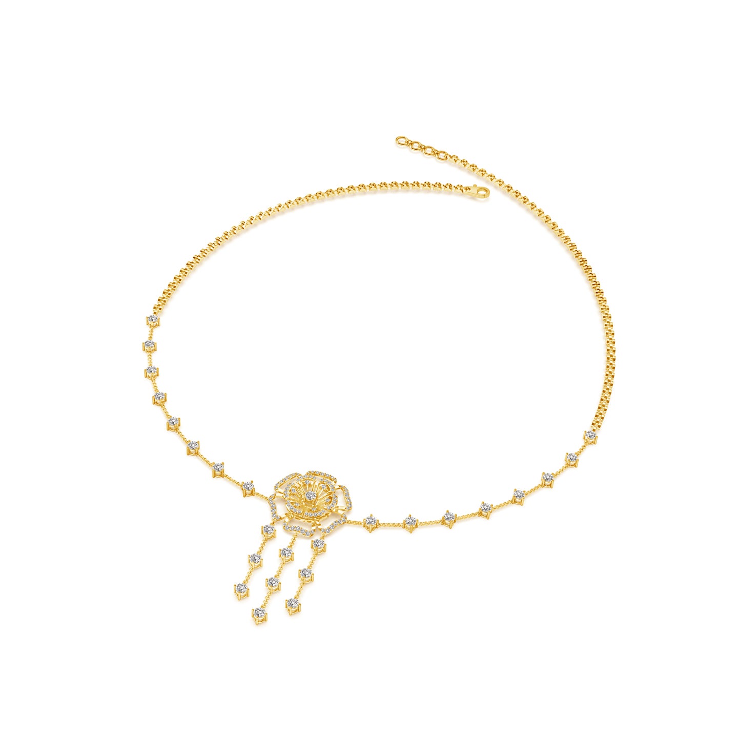 Six Petal Natural Diamond Floral Necklace 