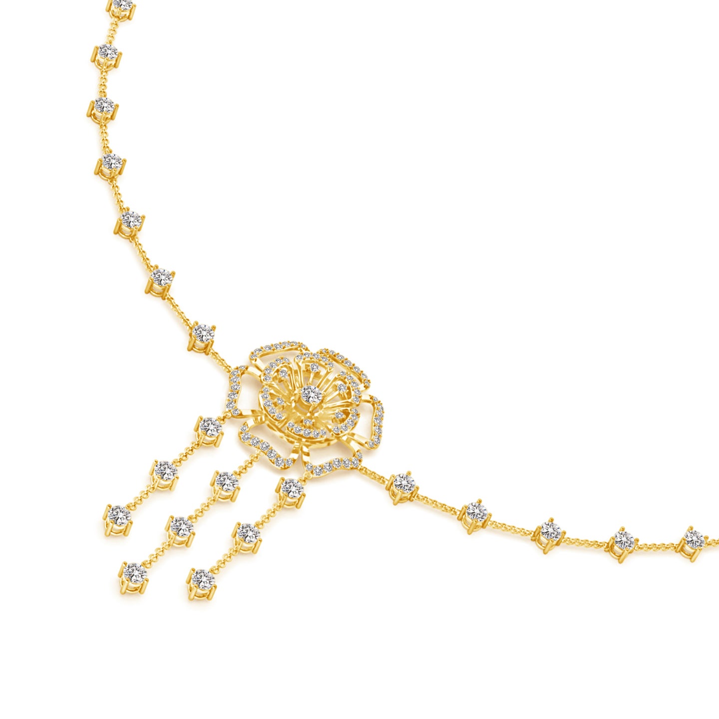 Six Petal Natural Diamond Floral Necklace 