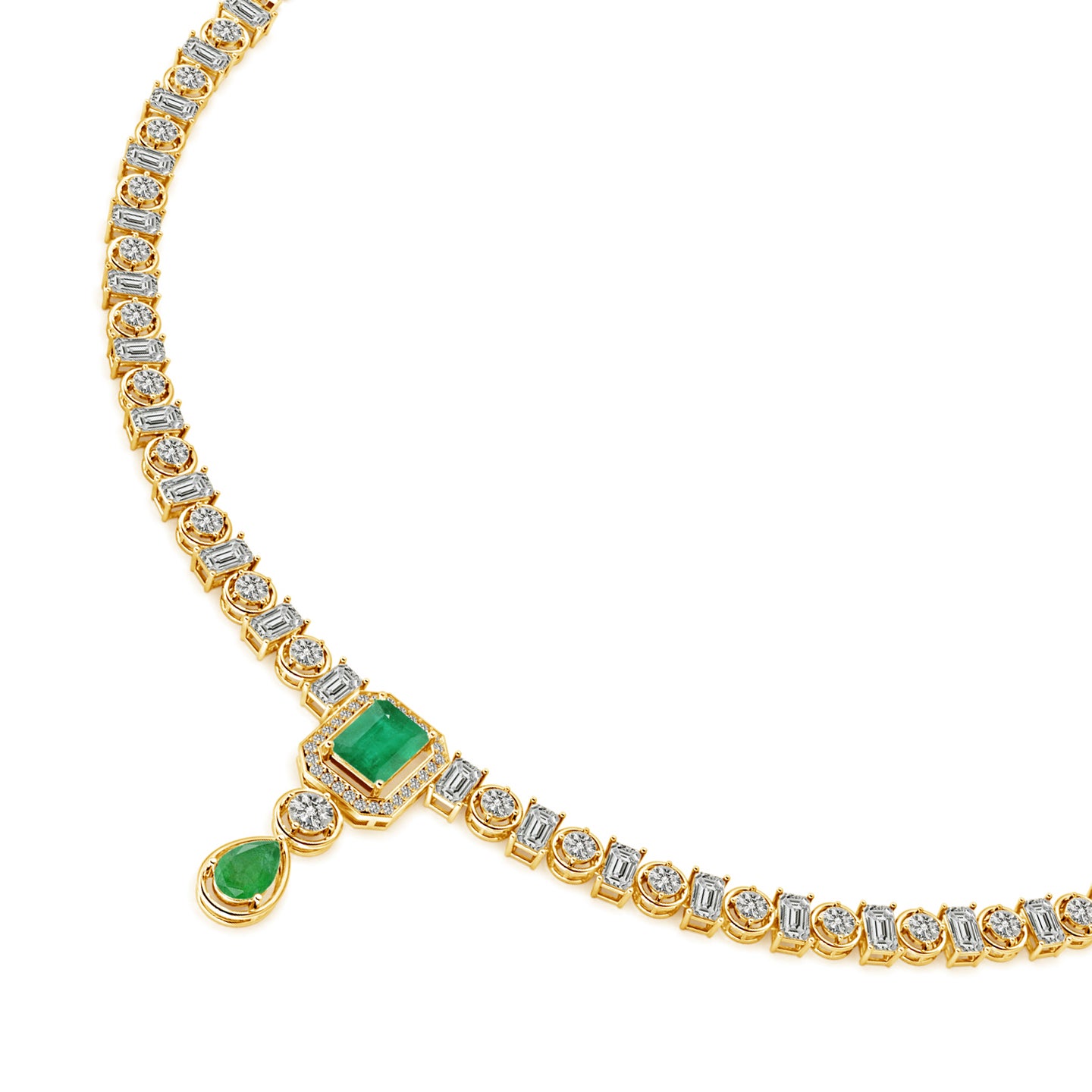 Imperial Drop Natural Emerald and Diamond Necklace