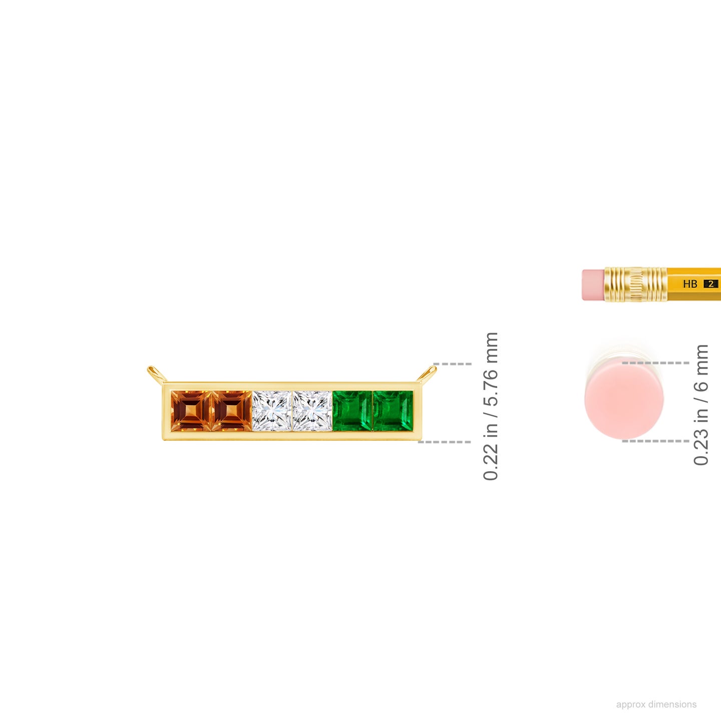 Tricolour Natural Citrine Diamond Emerald Bar Necklace