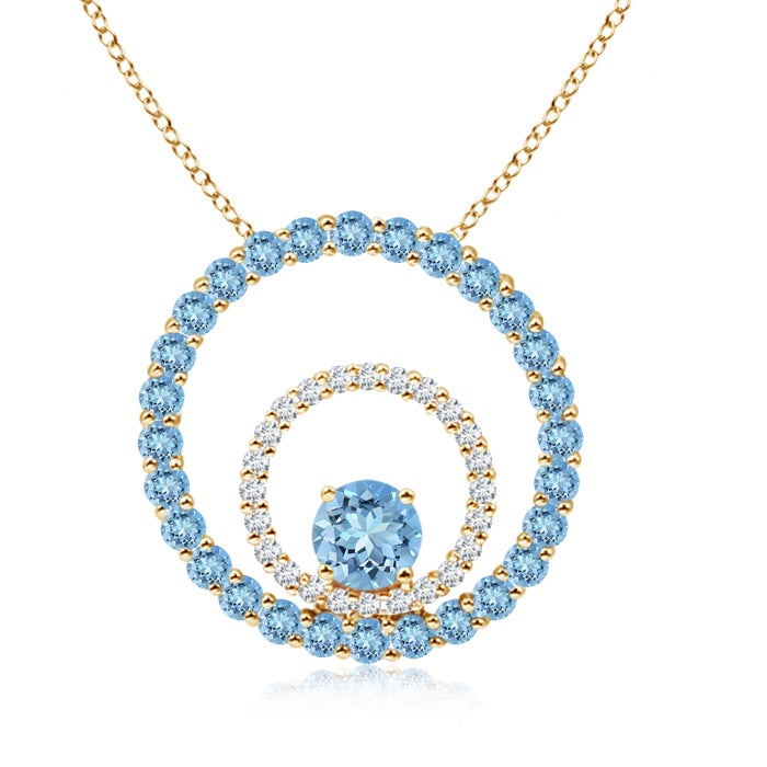 5mm AAAA Diamond and Aquamarine Double Circle Pendant Necklace in Yellow Gold 5mm AAAA Diamond and Aquamarine Double Circle Pendant Necklace in Yellow Gold