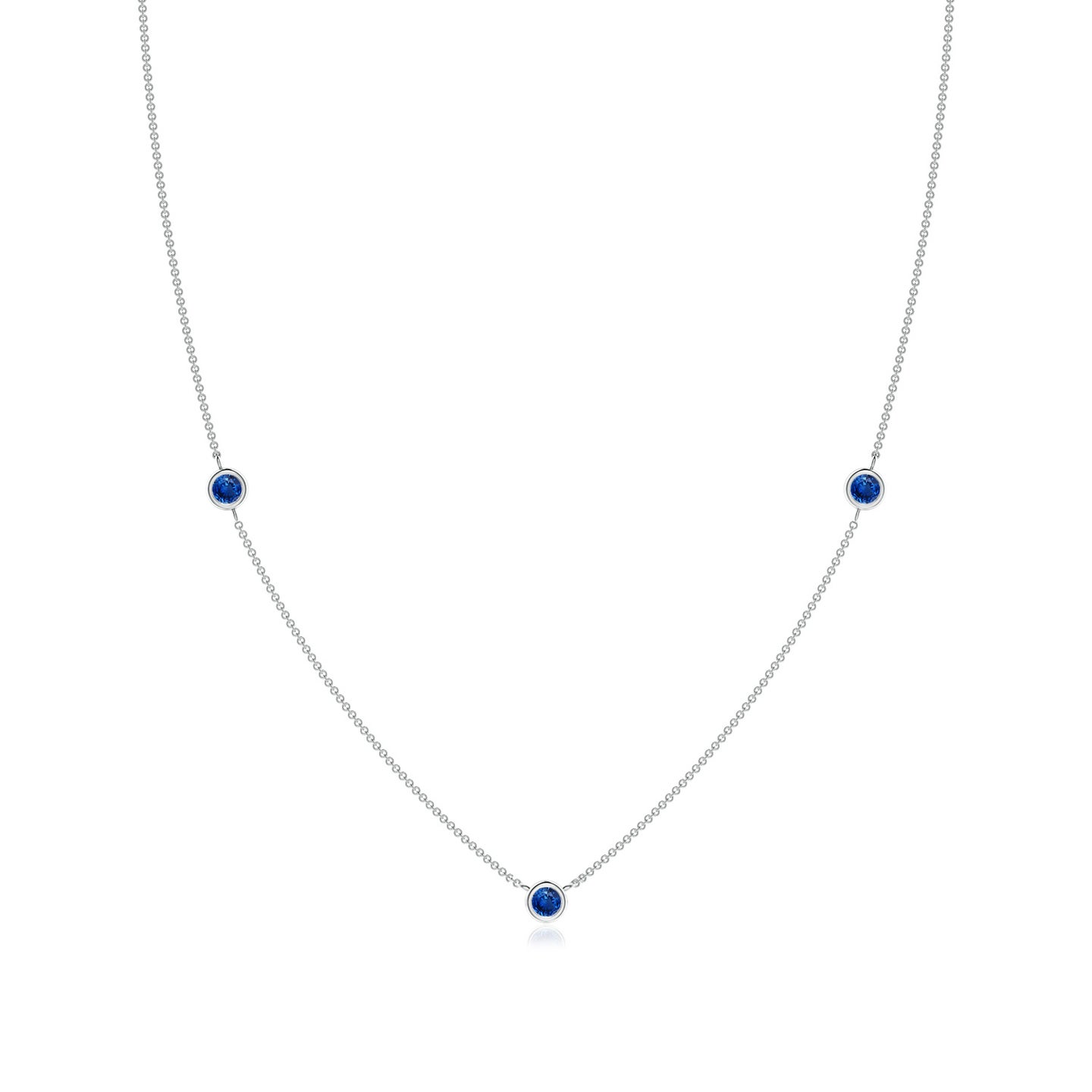 3mm AAA Bezel-Set Round Blue Sapphire Chain Necklace in Silver