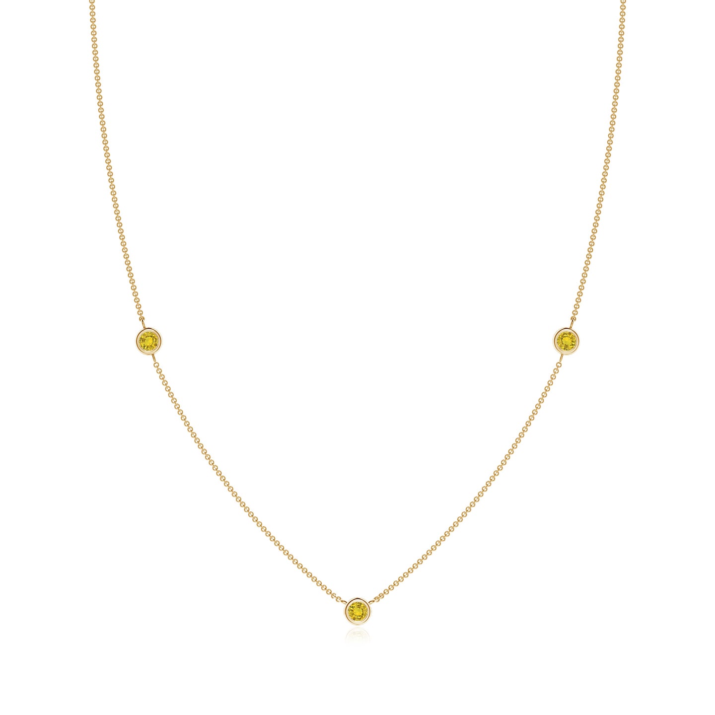 3mm AAAA Bezel-Set Round Yellow Sapphire Chain Necklace in Yellow Gold