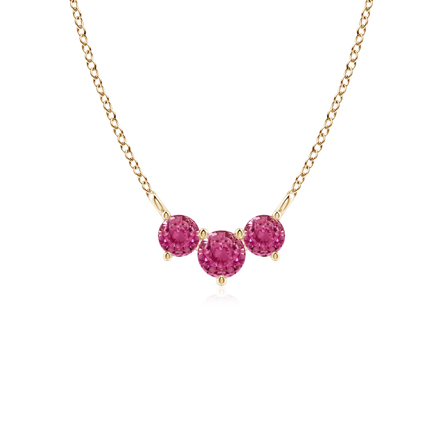 4mm AAAA Classic Trio Pink Sapphire Necklace in Yellow Gold