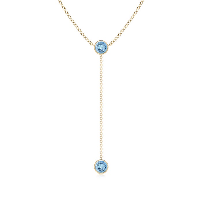 5mm AAAA Bezel-Set Round Aquamarine Lariat Style Necklace in Yellow Gold