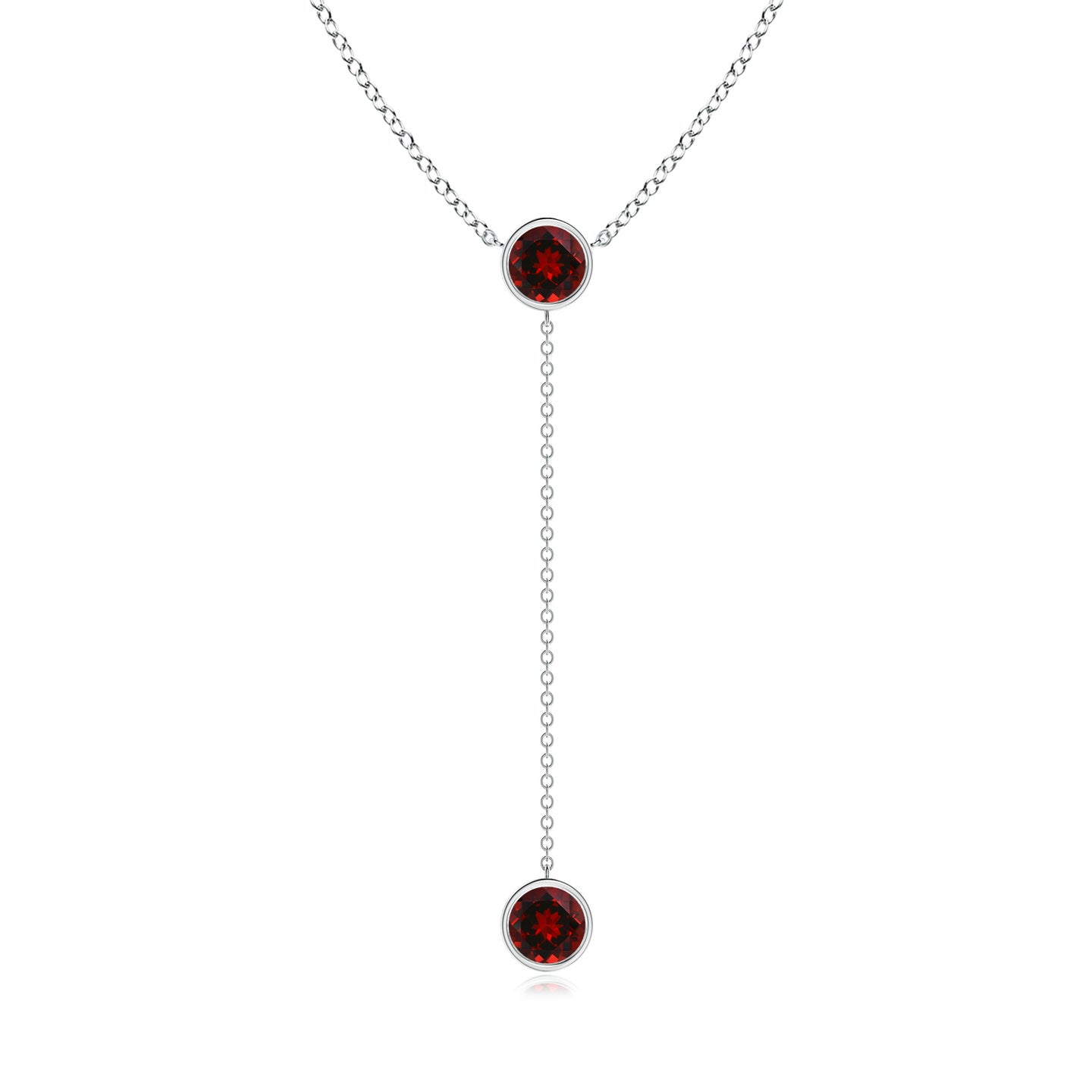 6mm AAAA Bezel-Set Round Garnet Lariat Style Necklace in Silver