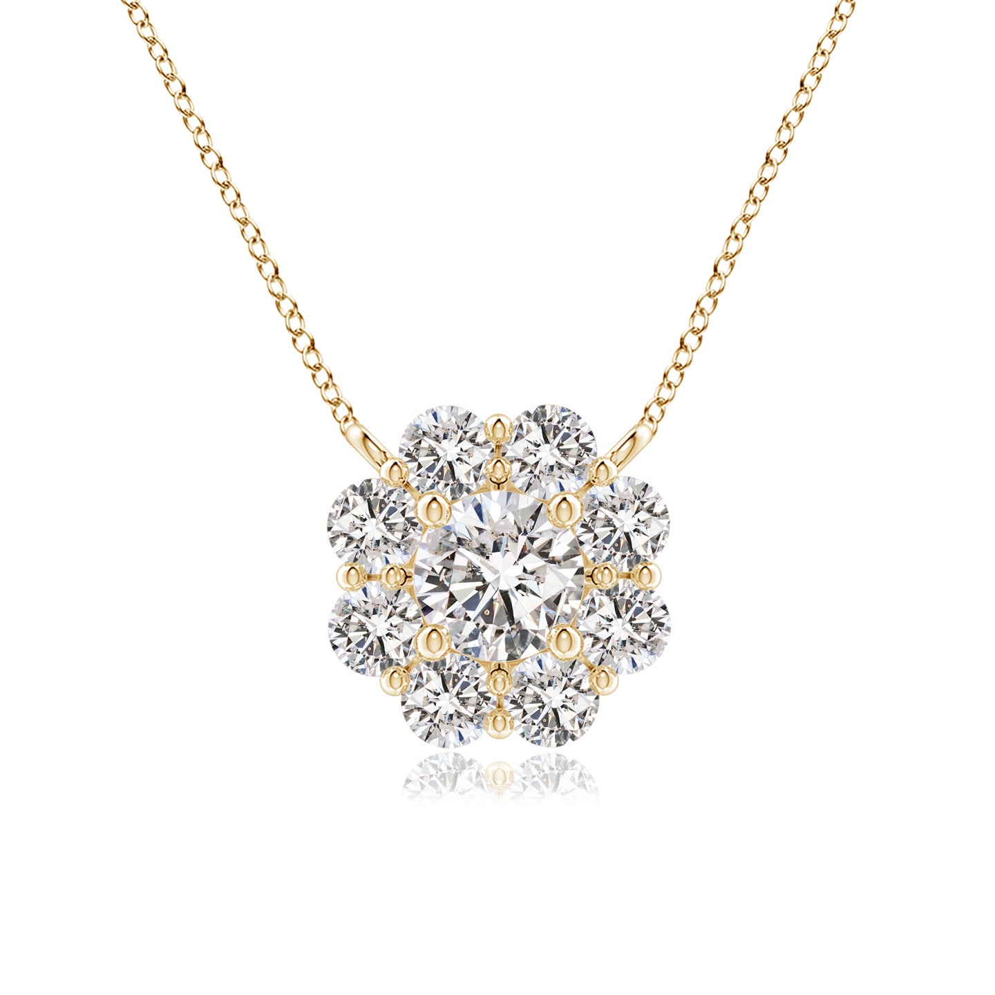3.9mm IJI1I2 Floral Cluster Diamond Necklace in Yellow Gold