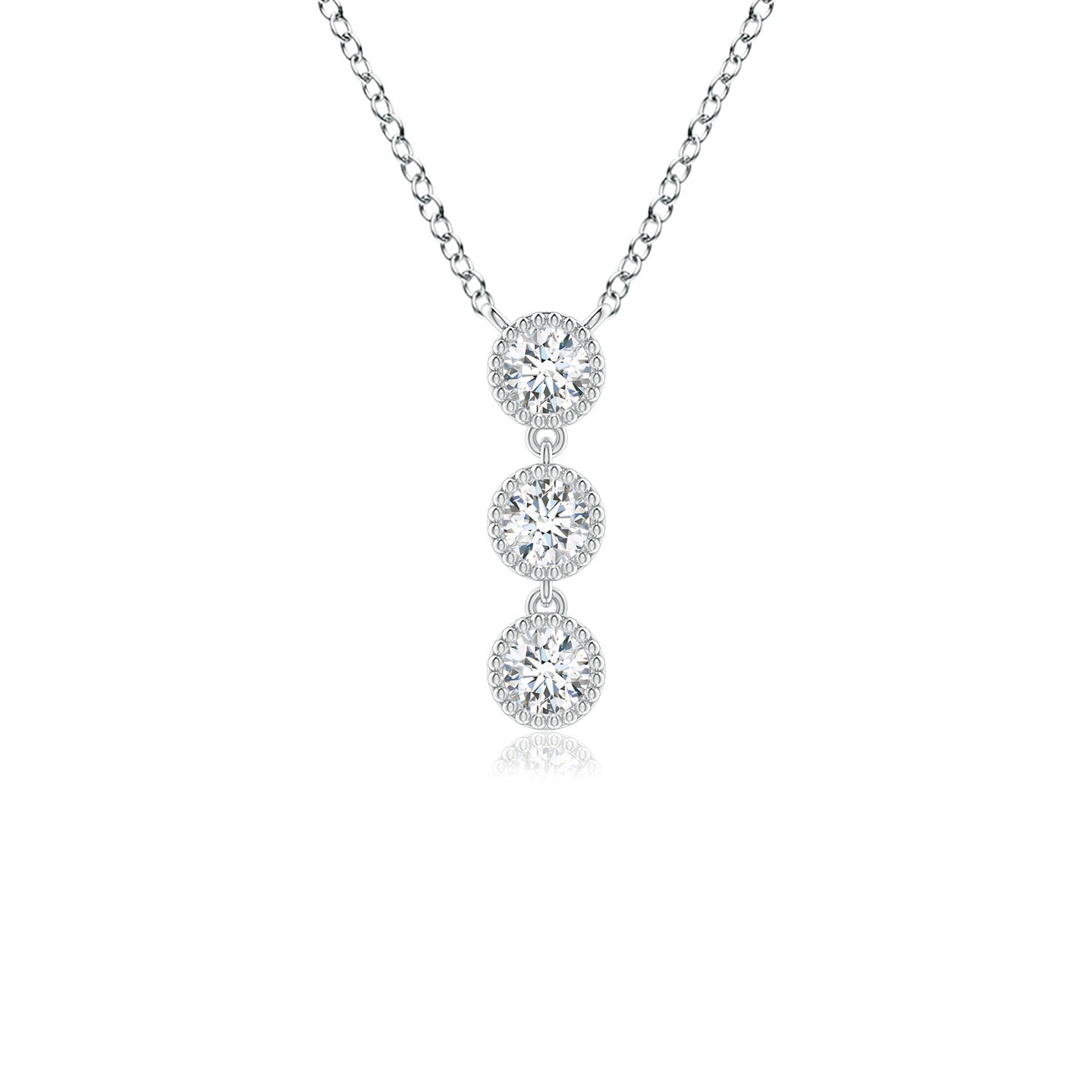 2.8mm GVS2 Bezel-Set Three Stone Diamond Necklace in Silver