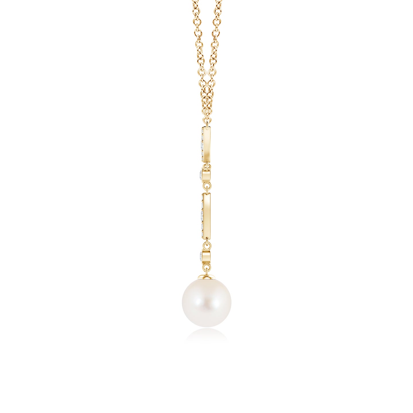 8mm AAA Freshwater Pearl Lariat Style Necklace with Diamonds in Yellow Gold