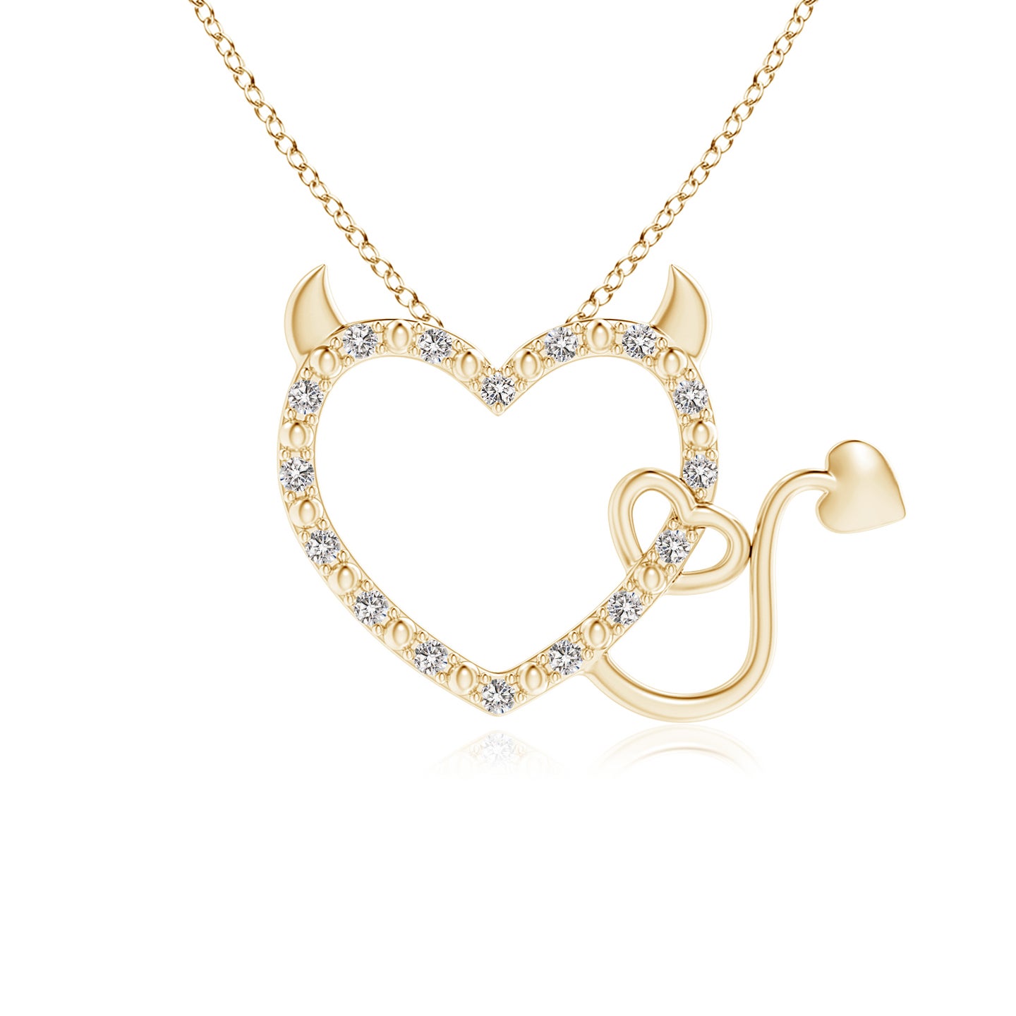 1mm IJI1I2 Diamond Devil Heart Pendant in Yellow Gold