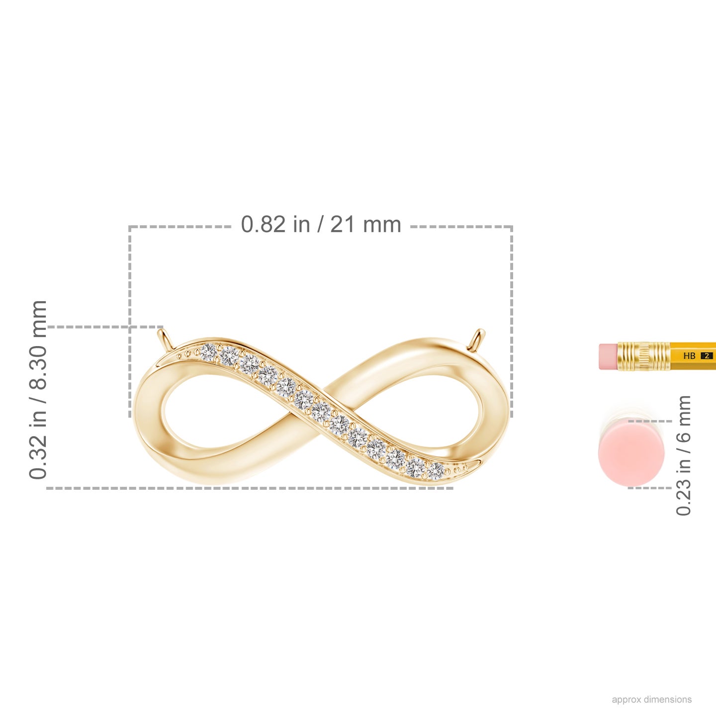 1mm IJI1I2 Sideways Pave-Set Diamond Infinity Necklace in Yellow Gold