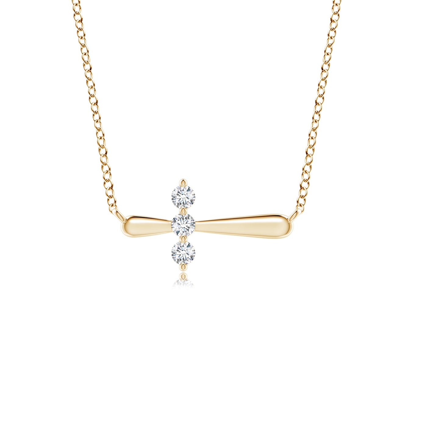 2mm GVS2 Diamond Sideways Cross Necklace in Yellow Gold