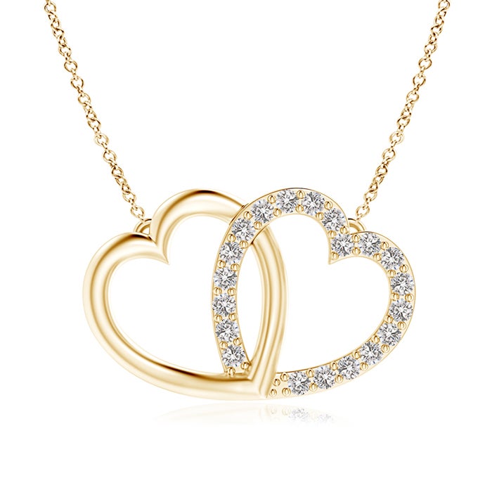 1mm IJI1I2 Diamond Interlocking Heart Necklace in Yellow Gold