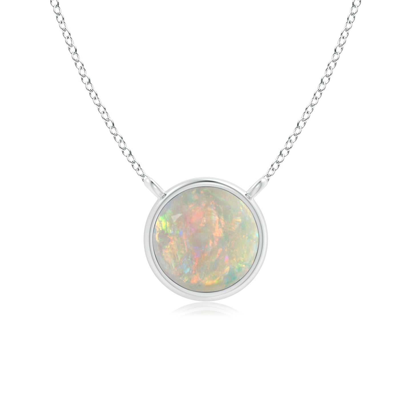 5mm AAAA Bezel-Set Round Opal Solitaire Necklace in Silver