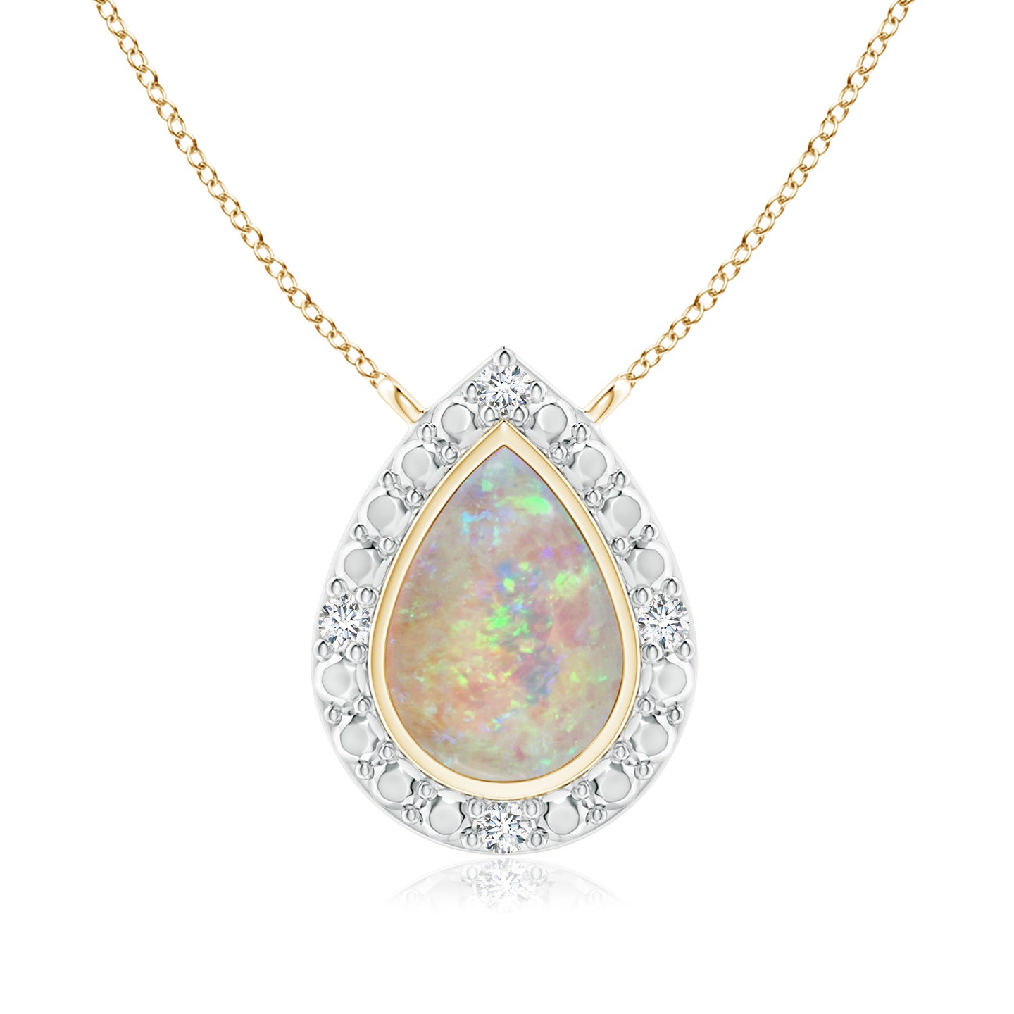 Bezel-Set Pear-Shaped Opal Necklace with Beaded Halo