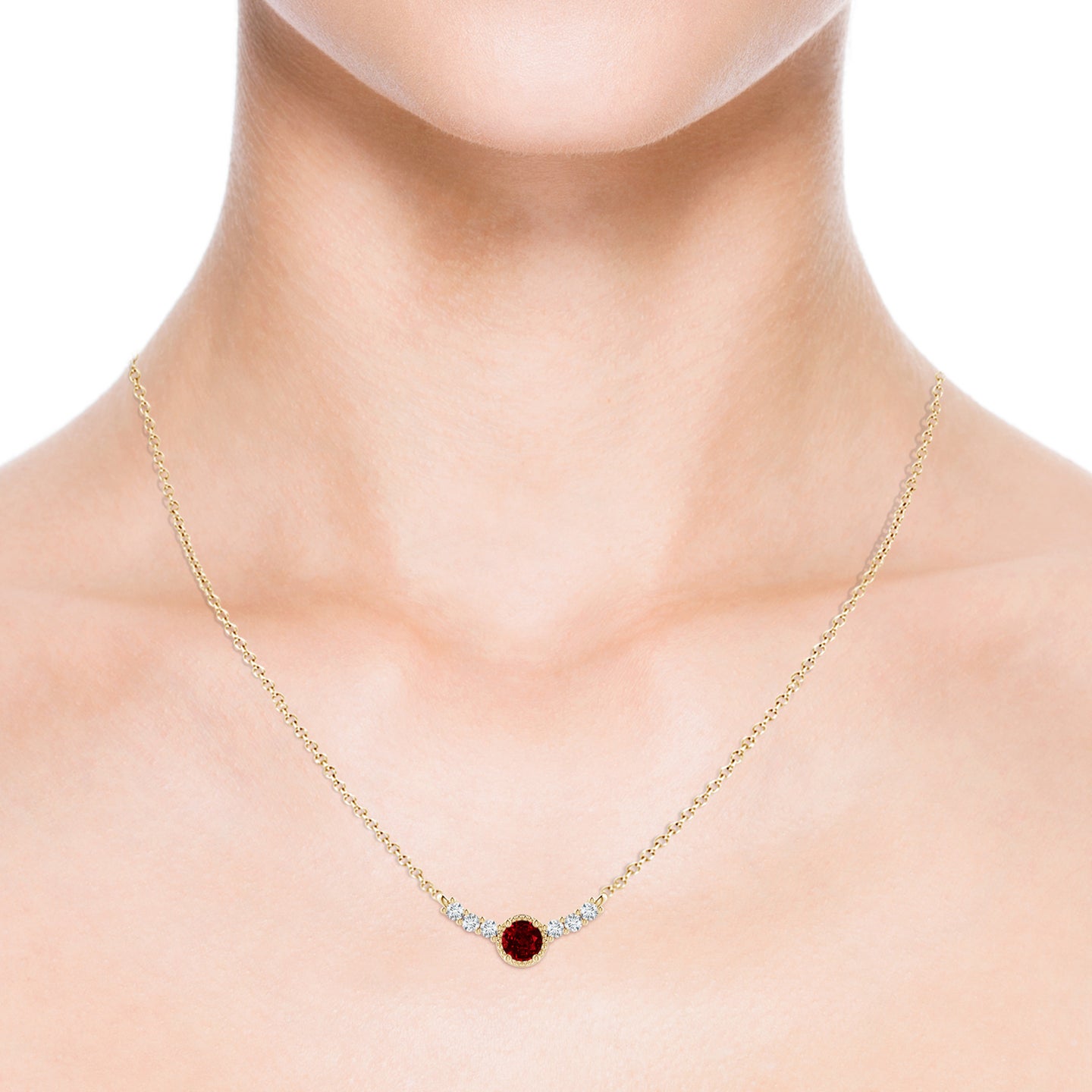 3.5mm AAAA Vintage Inspired Ruby and Diamond Curved Bar Pendant in Yellow Gold 3.5mm AAAA Vintage Inspired Ruby and Diamond Curved Bar Pendant in Yellow Gold