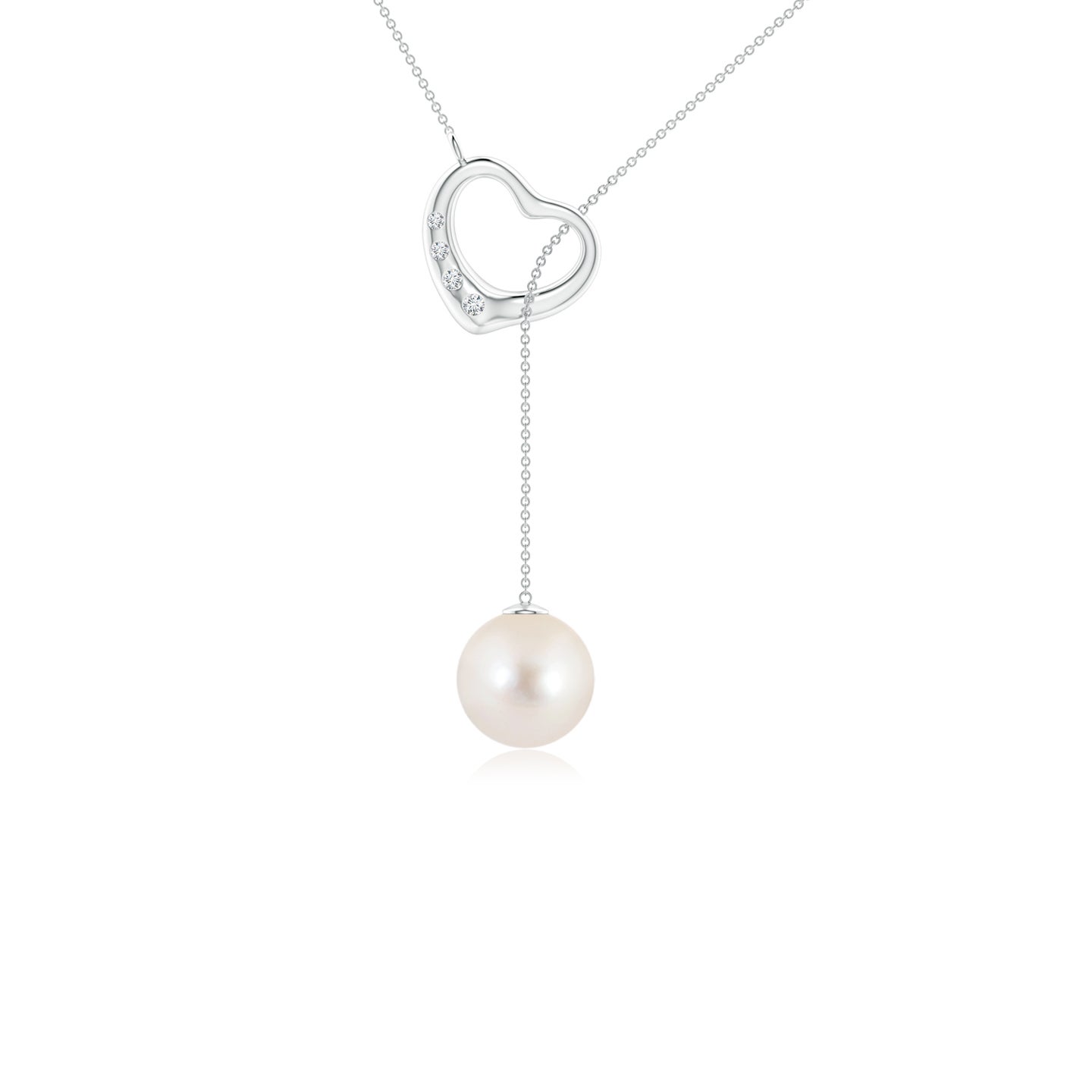 8mm AAAA Freshwater Pearl Lariat-Style Heart Necklace in Silver